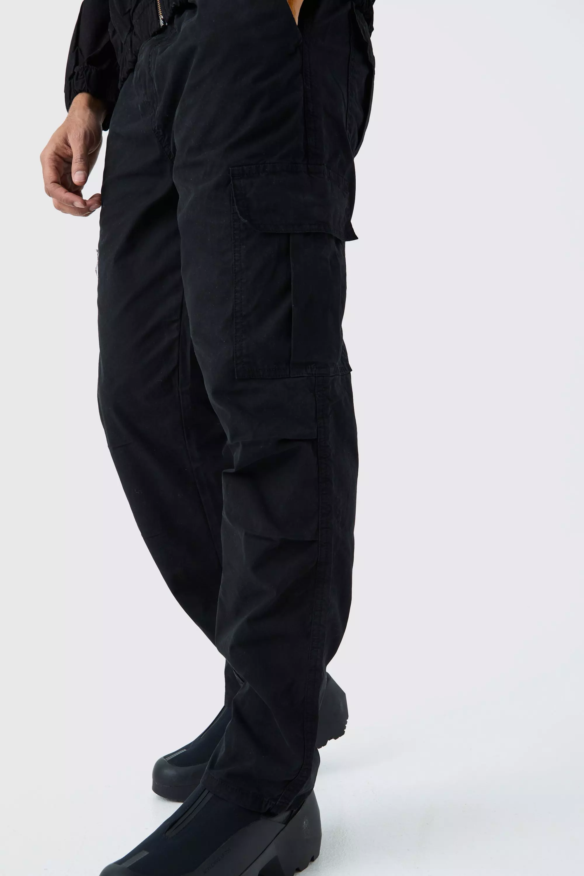 Branded Plaque Twill Utility Trousers Black