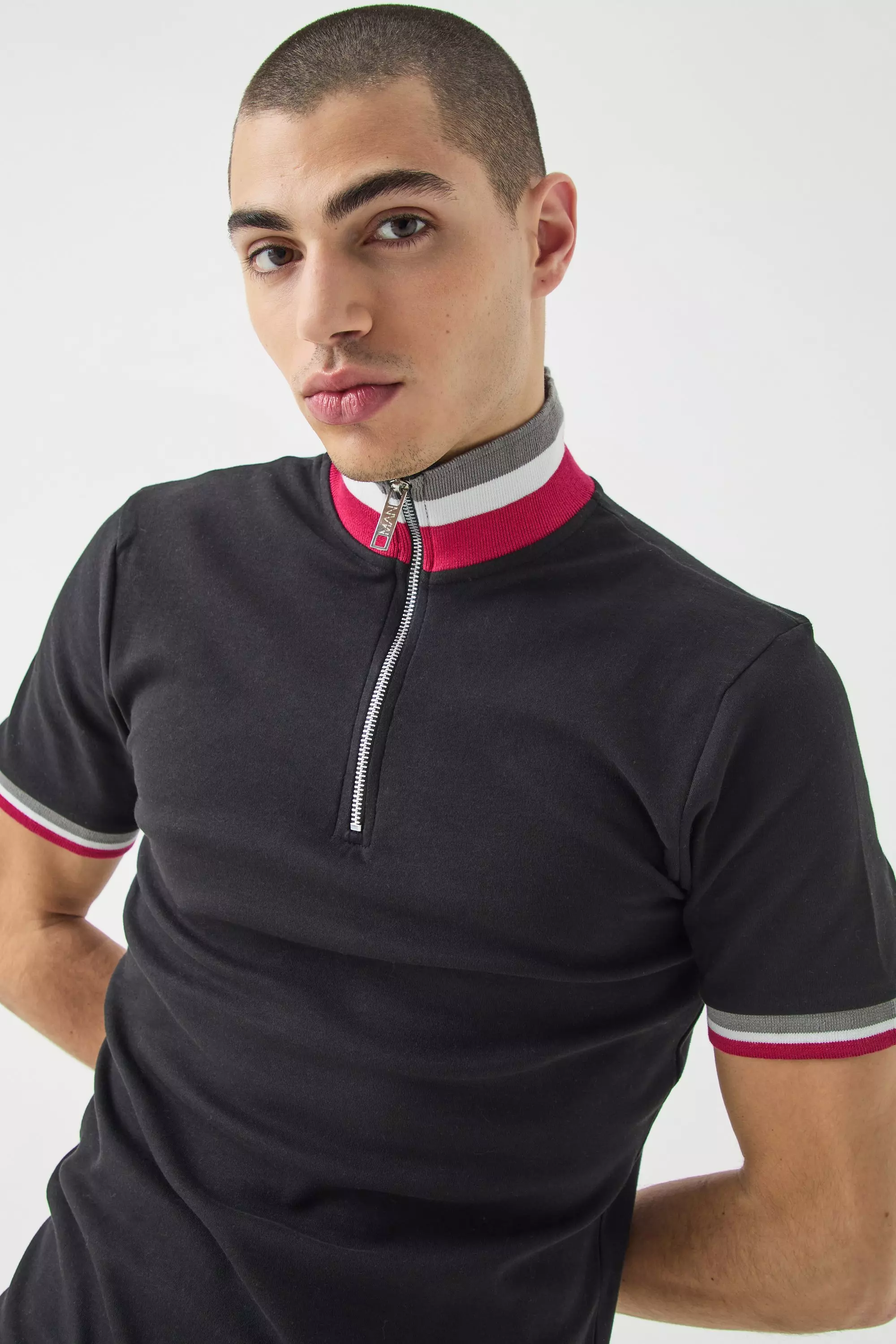 Muscle Fit Tape Polo Black