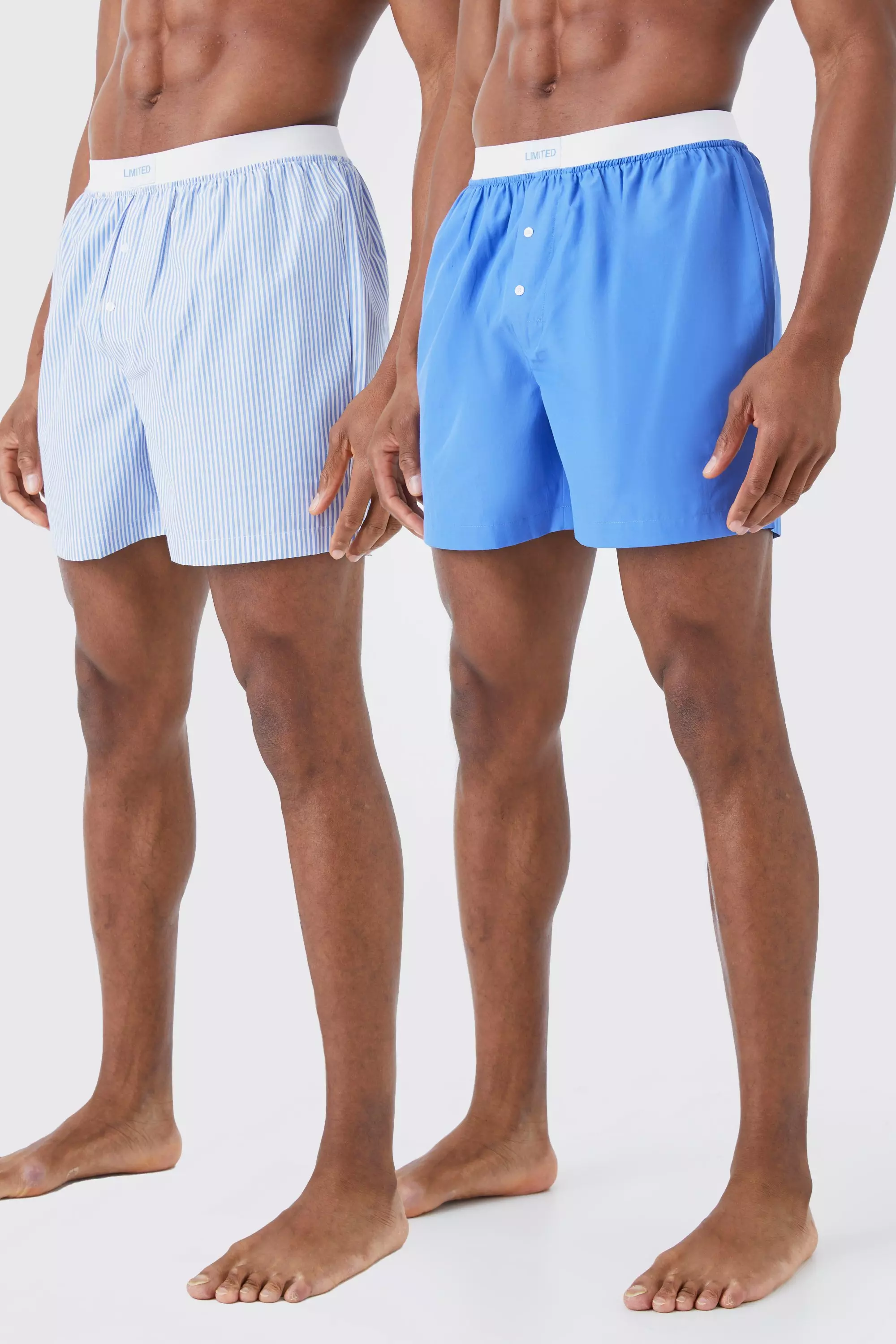 2 Pack Limited Stripe Woven Boxer Shorts Light blue