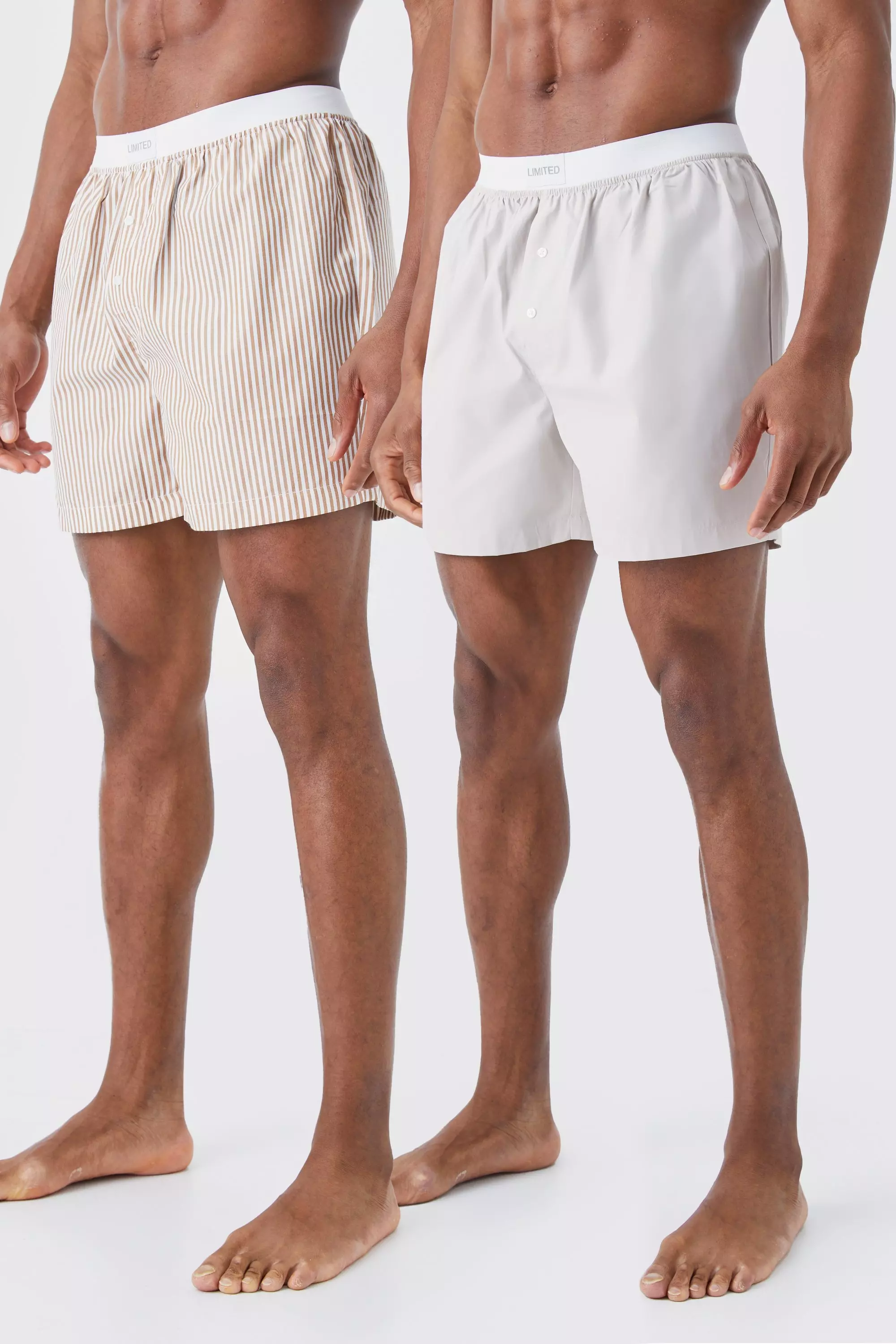 Stone Beige 2 Pack Limited Stripe Woven Boxer Shorts