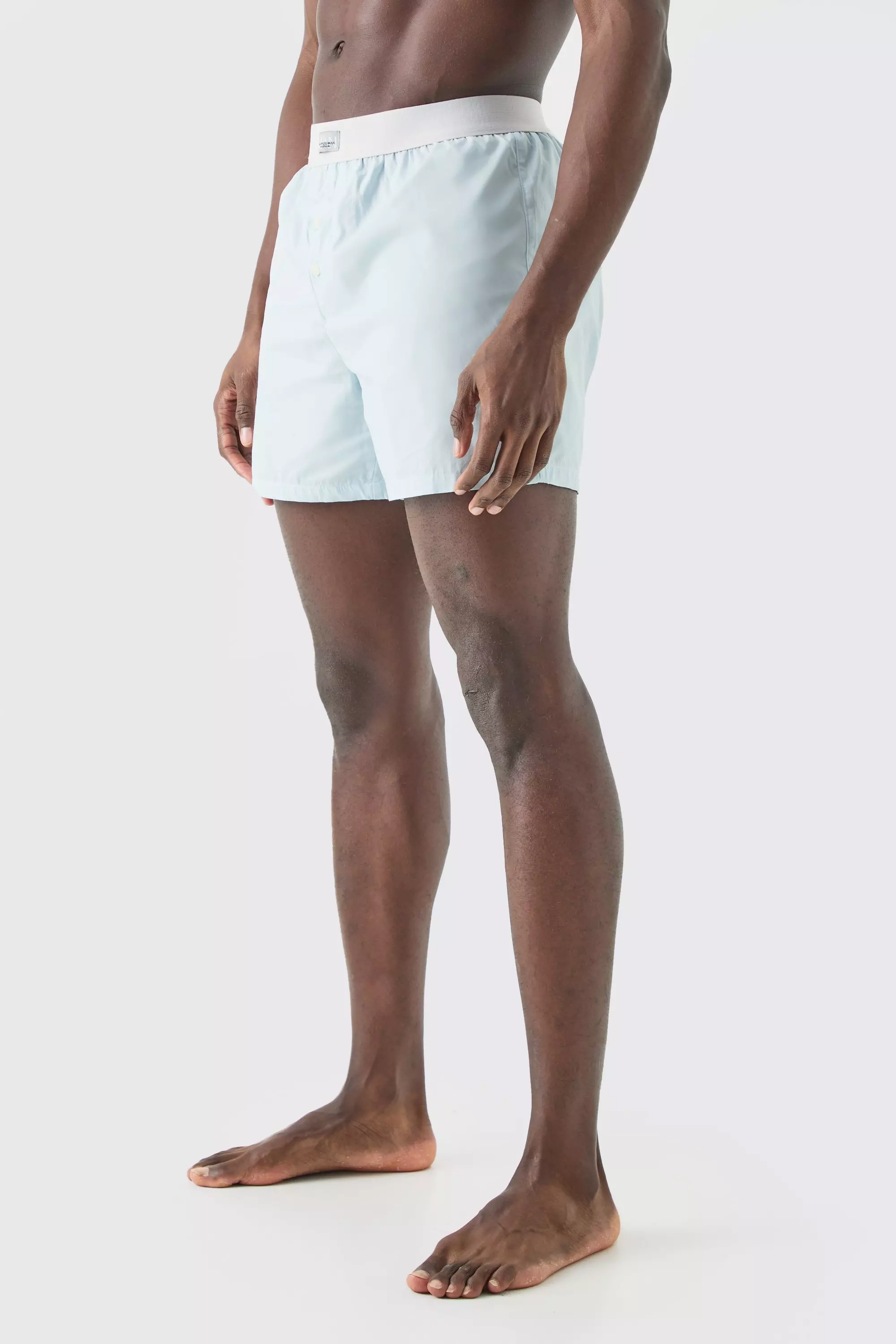 Light Brown Man Tab Woven Boxer Shorts