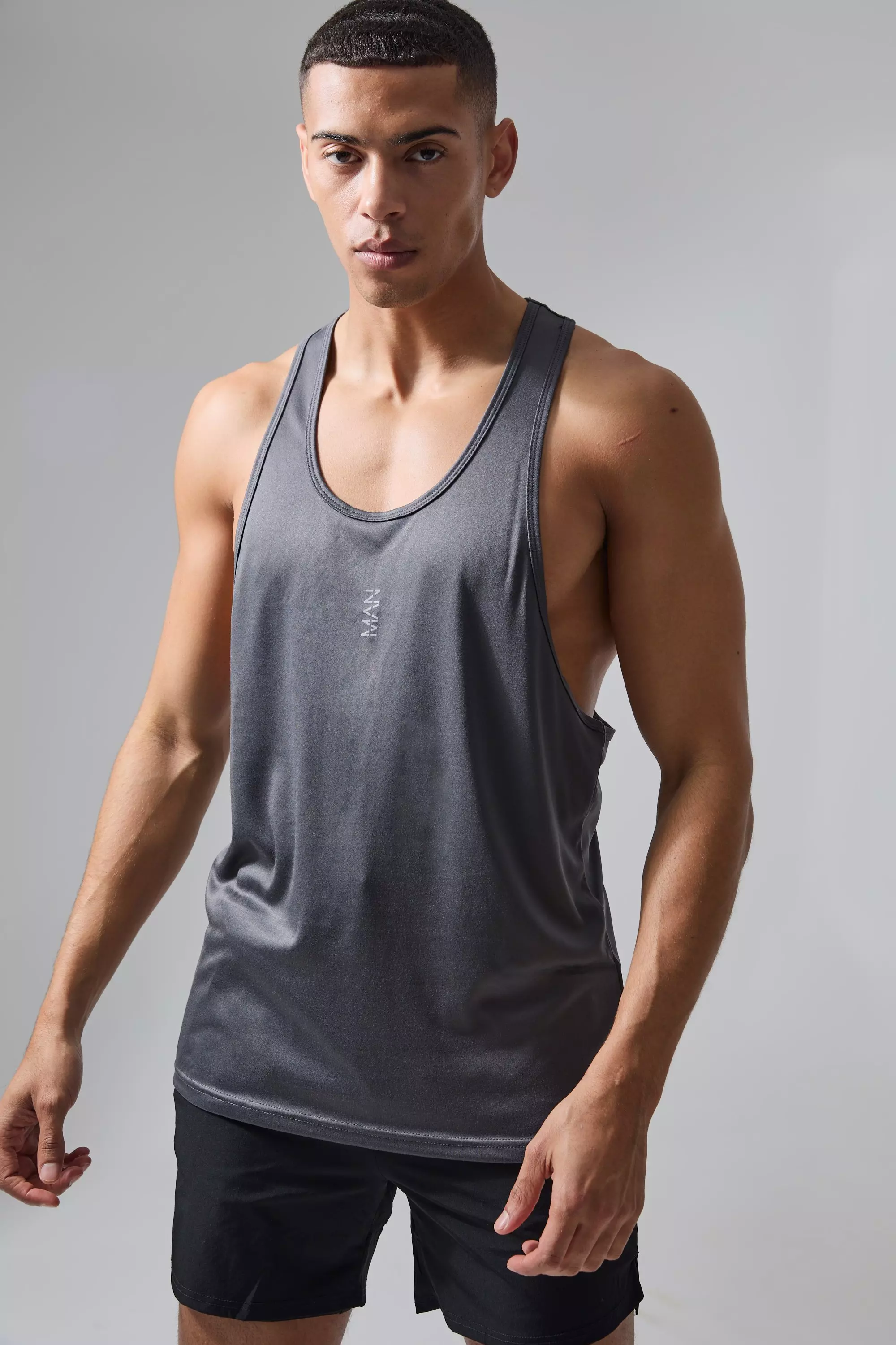 Charcoal Grey Man Active Gym Poly Gym Racer Vest