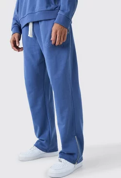 Oversized Loopback Ribbed Applique Zip Jogger Blue
