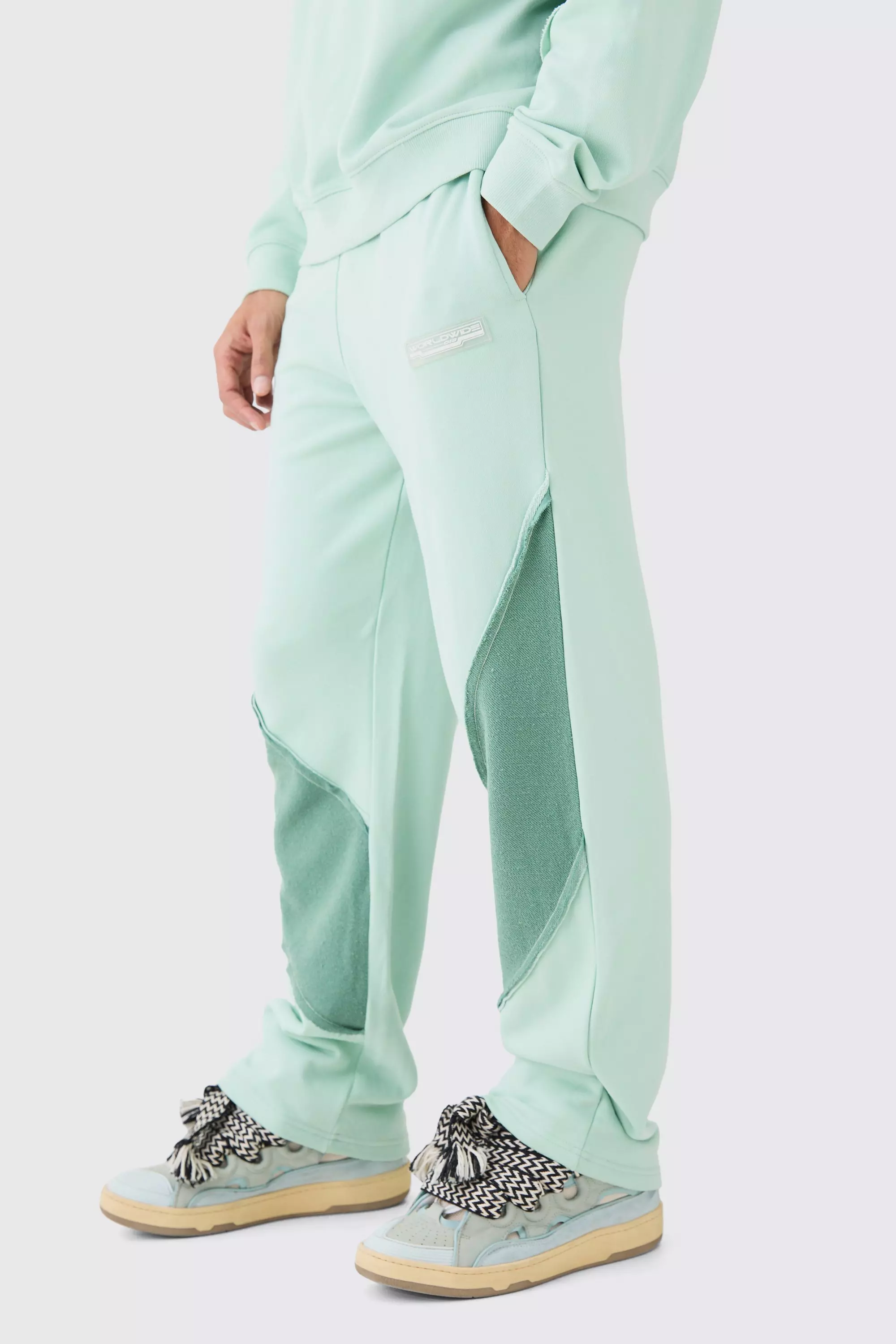 Relaxed Loop Back Raw Hem Panel Sweatpants Mint