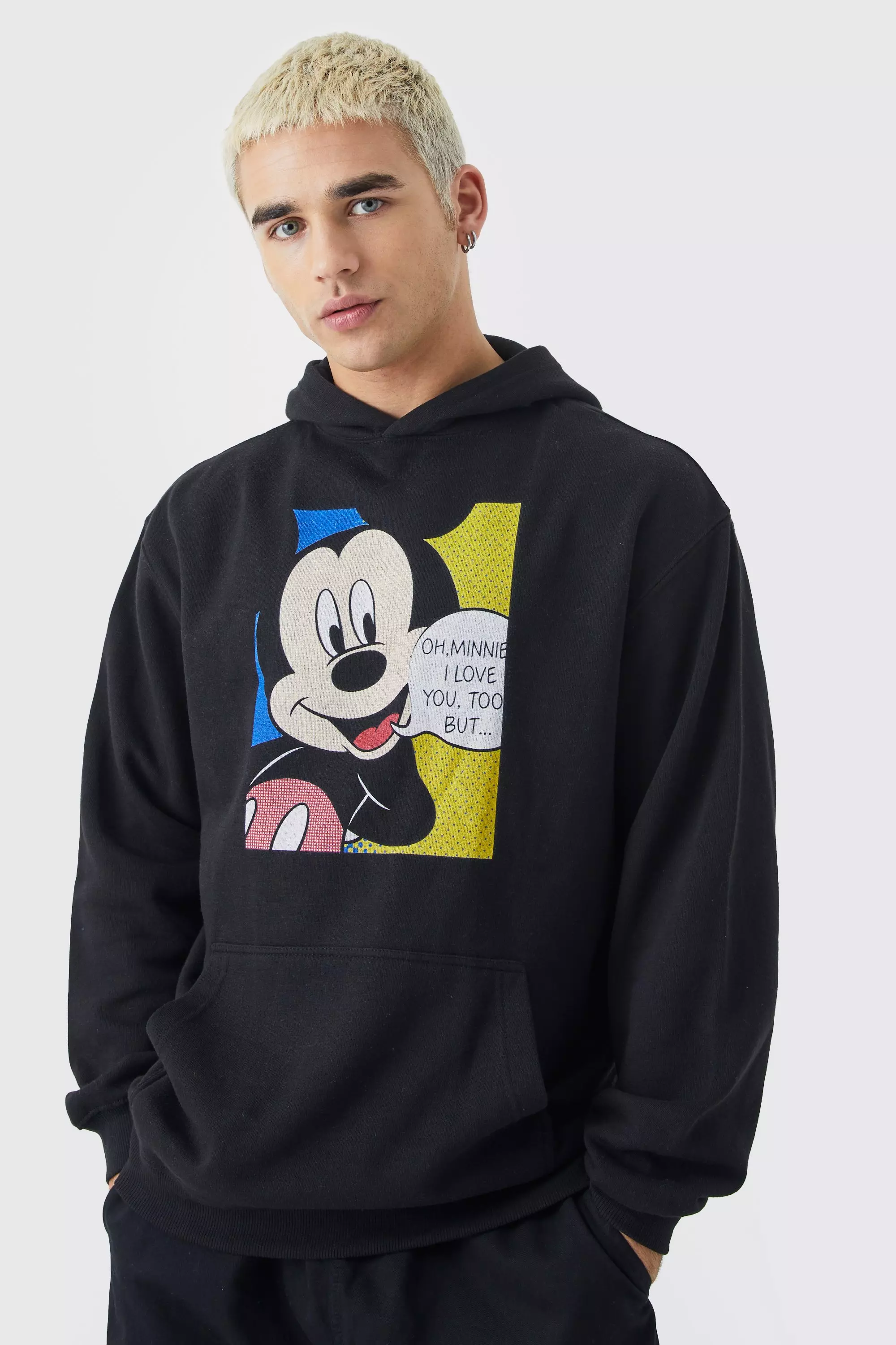 Oversized Mickey Mouse Love License Hoodie Black