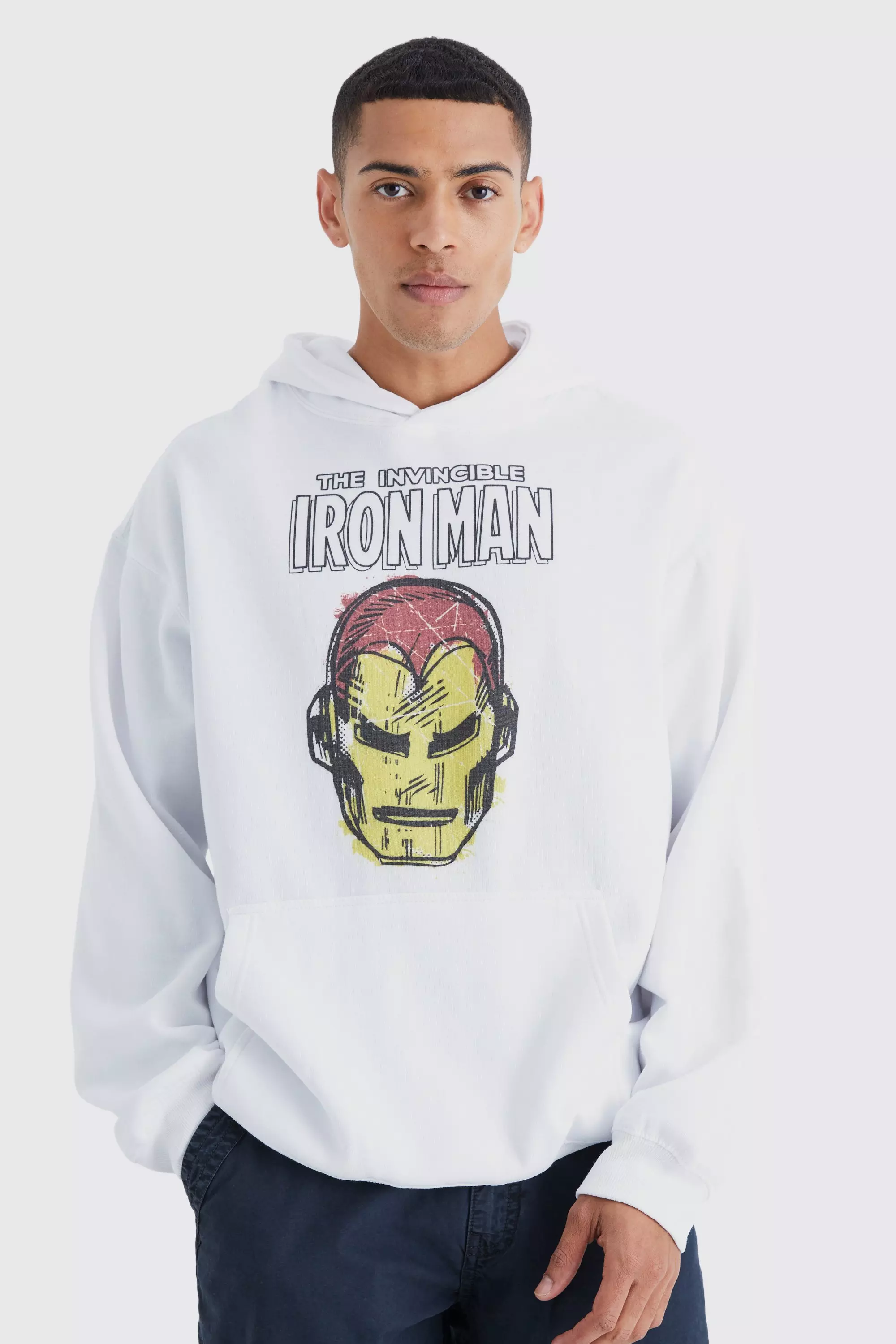 Oversized Iron Man License Hoodie White