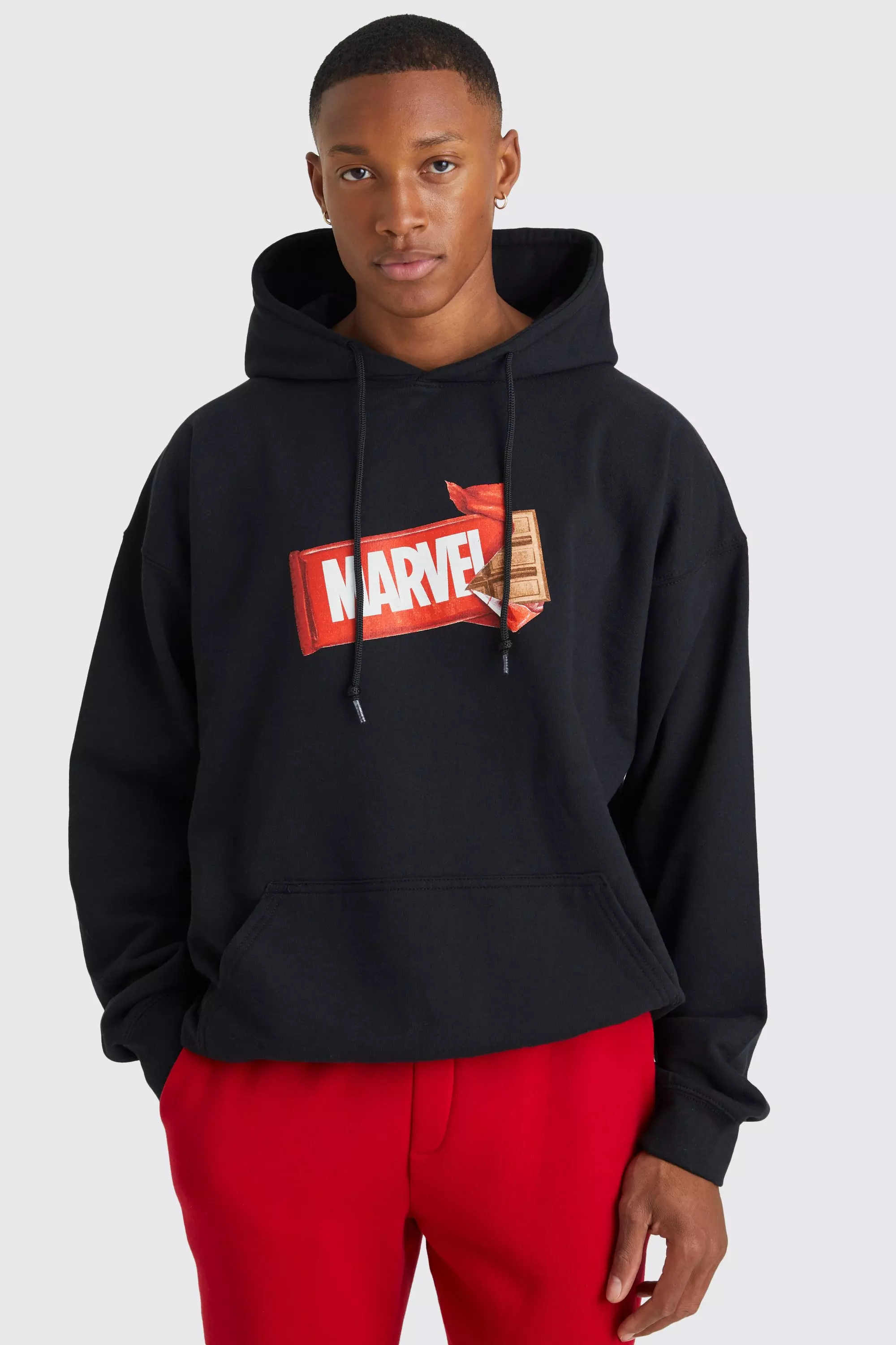 Oversized Marvel Chocolate License Hoodie Black