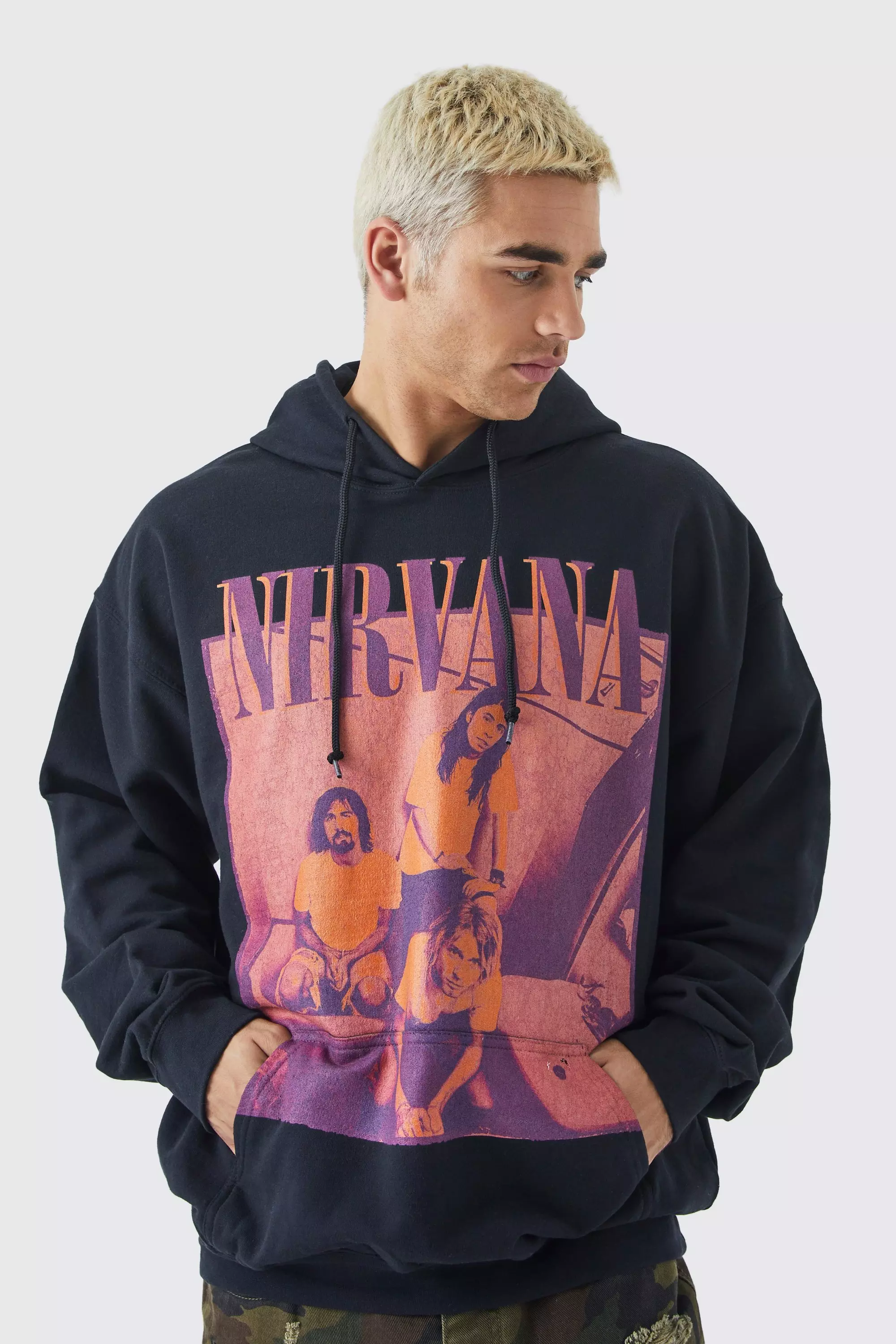 Oversized Niravana Band License Hoodie Black