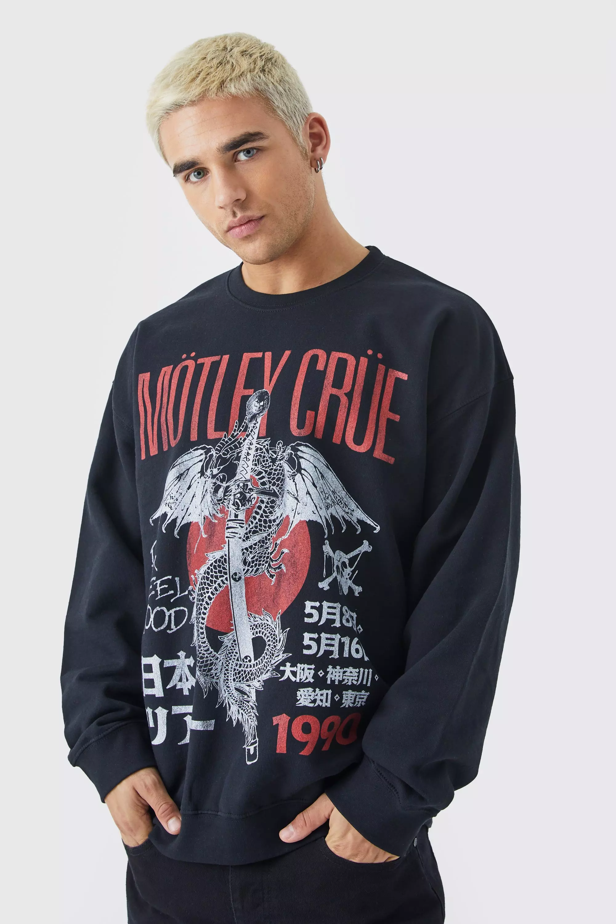 Oversized Motley Crue Dragon License Sweatshirt Black