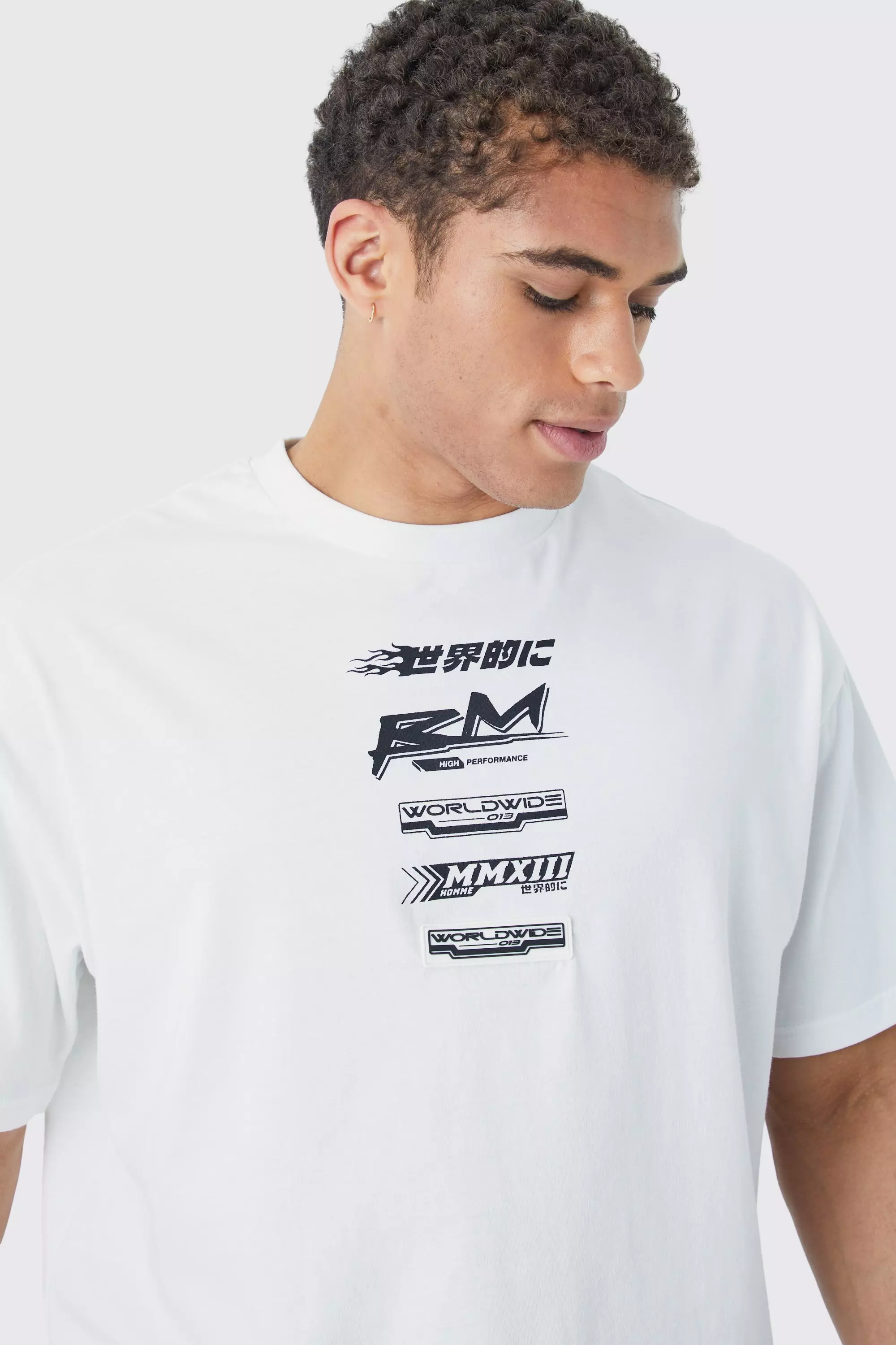 White Oversized Boxy Print T-shirt With Rubber Badge alternative image