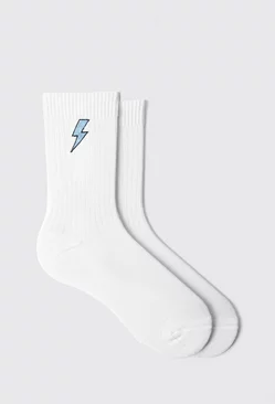 1 Pack Embroidered Trippy Face Sock White