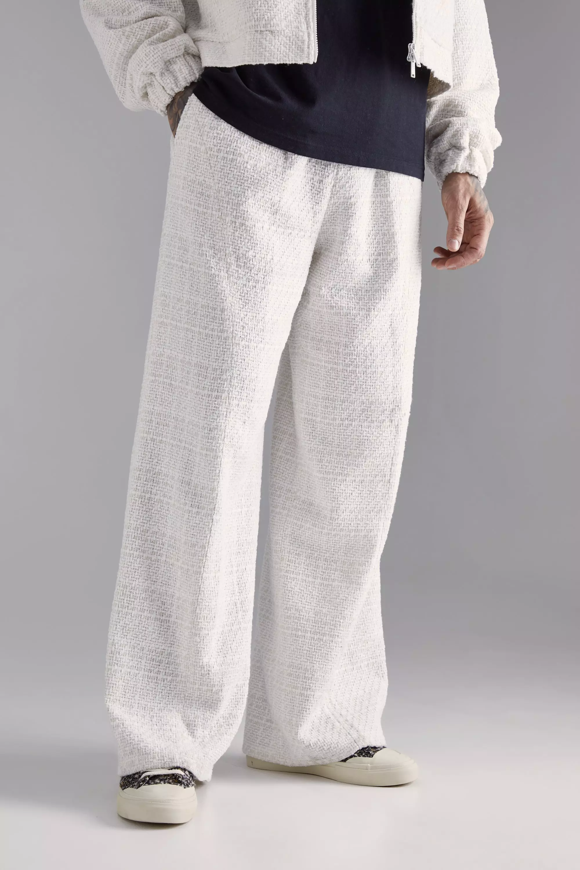 White Tall Wide Leg Boucle Jogger