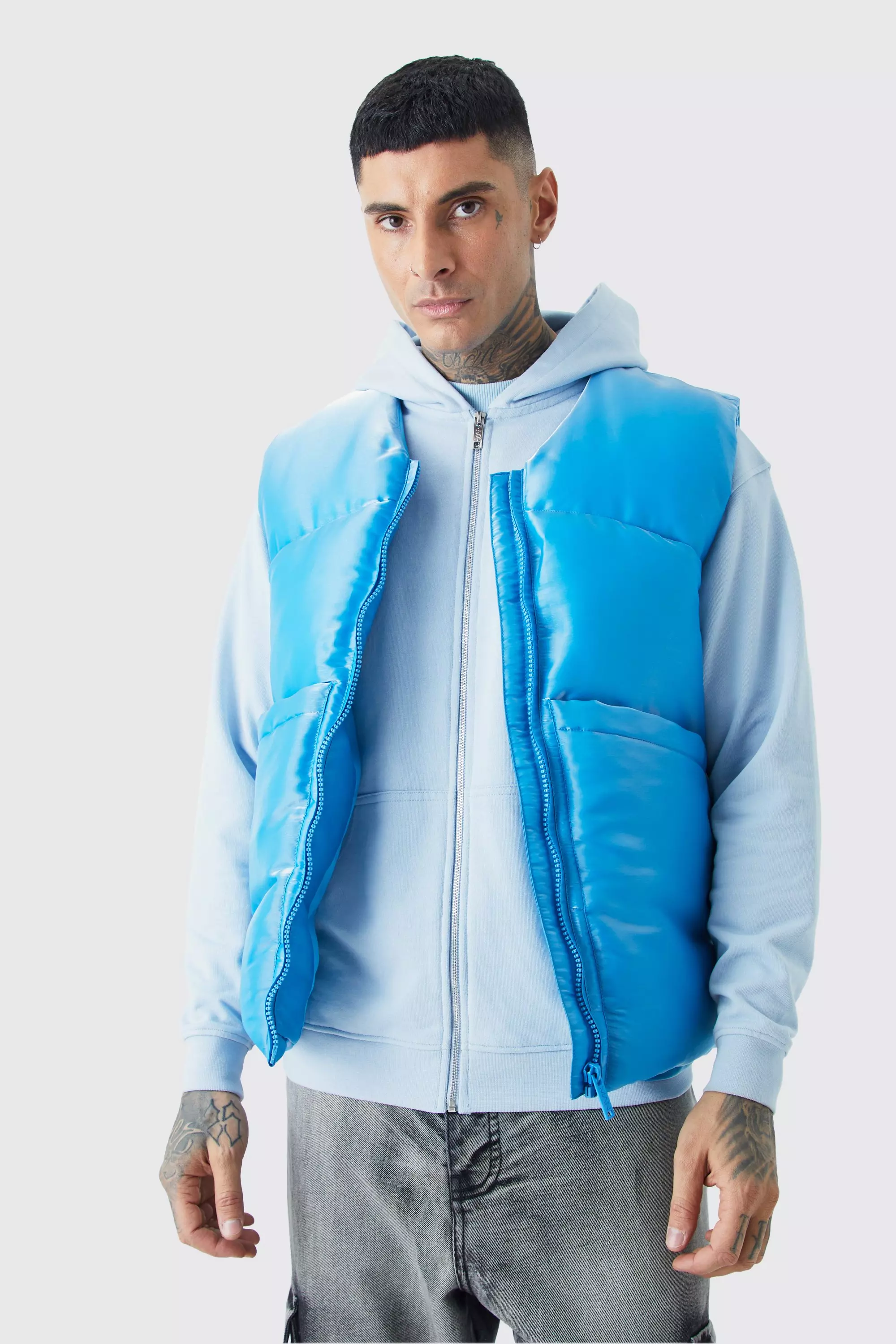 Blue Tall Liquid Metallic Nylon Padded Gilet alternative image