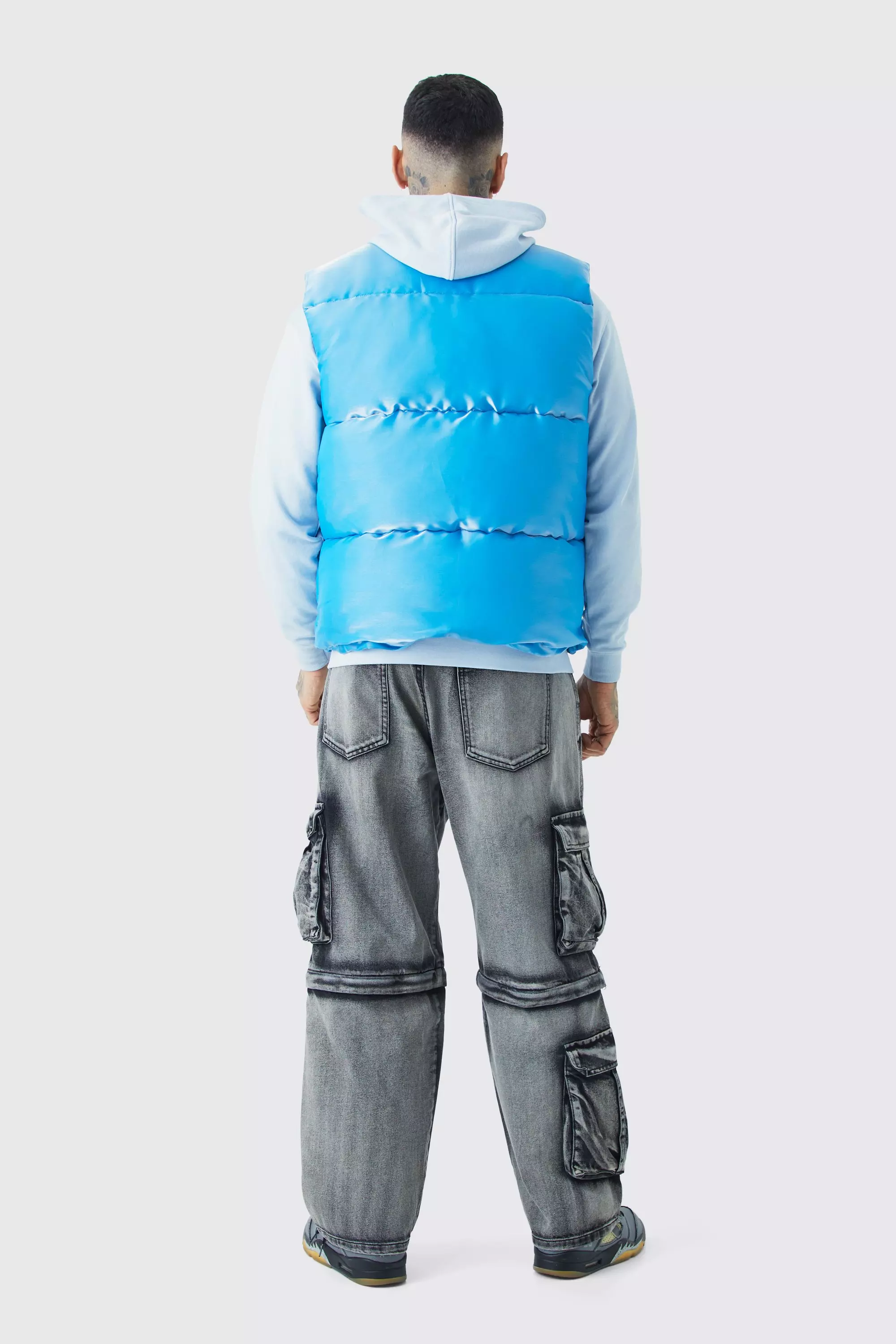 Blue Tall Liquid Metallic Nylon Padded Gilet alternative image