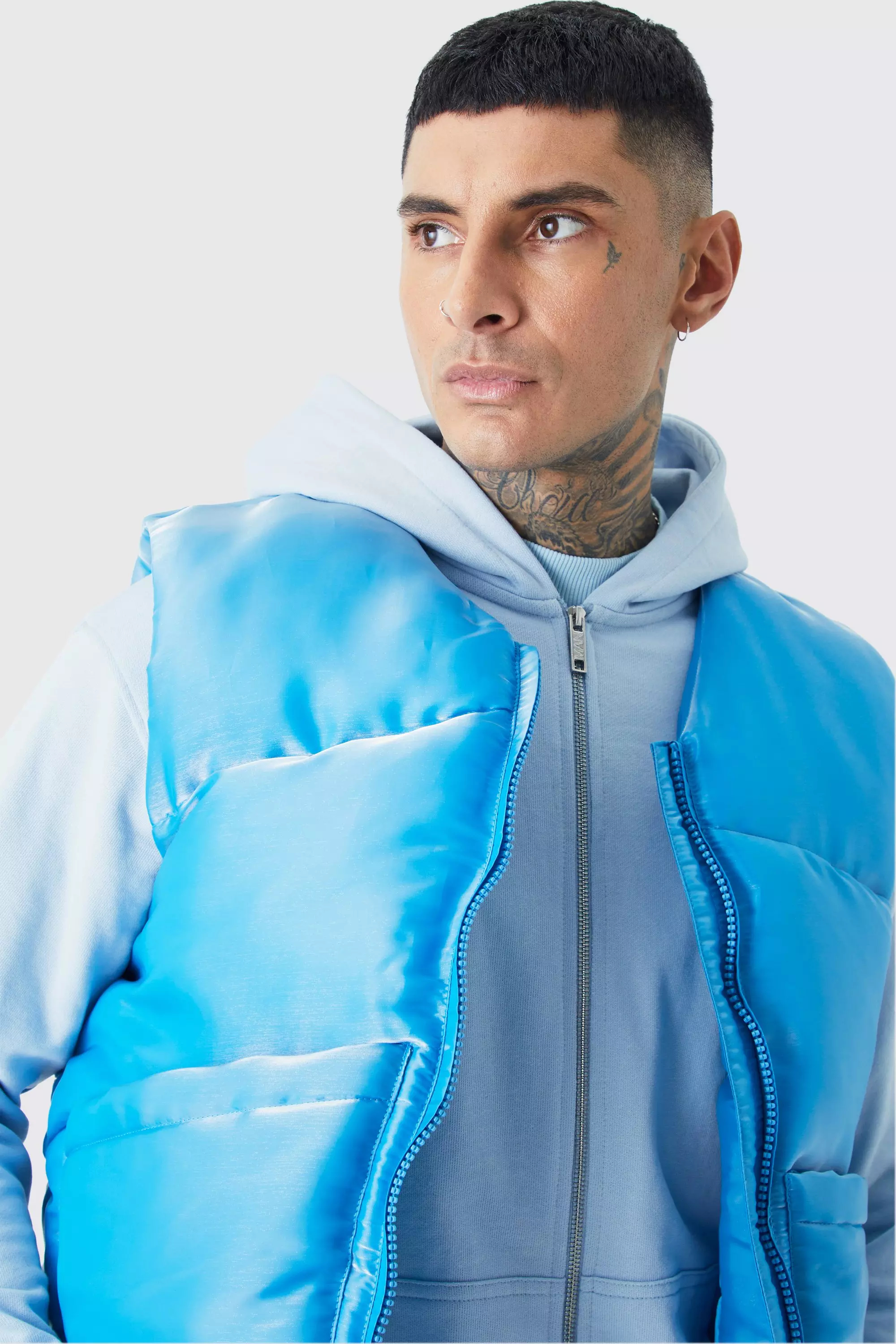 Blue Tall Liquid Metallic Nylon Padded Gilet alternative image