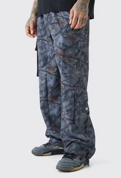 Grey Tall Elasticated Waist Camo Cargo Trousers