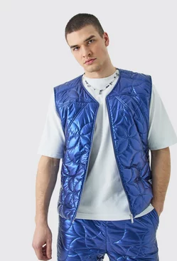 Tall Metallic Quilted Gilet Blue