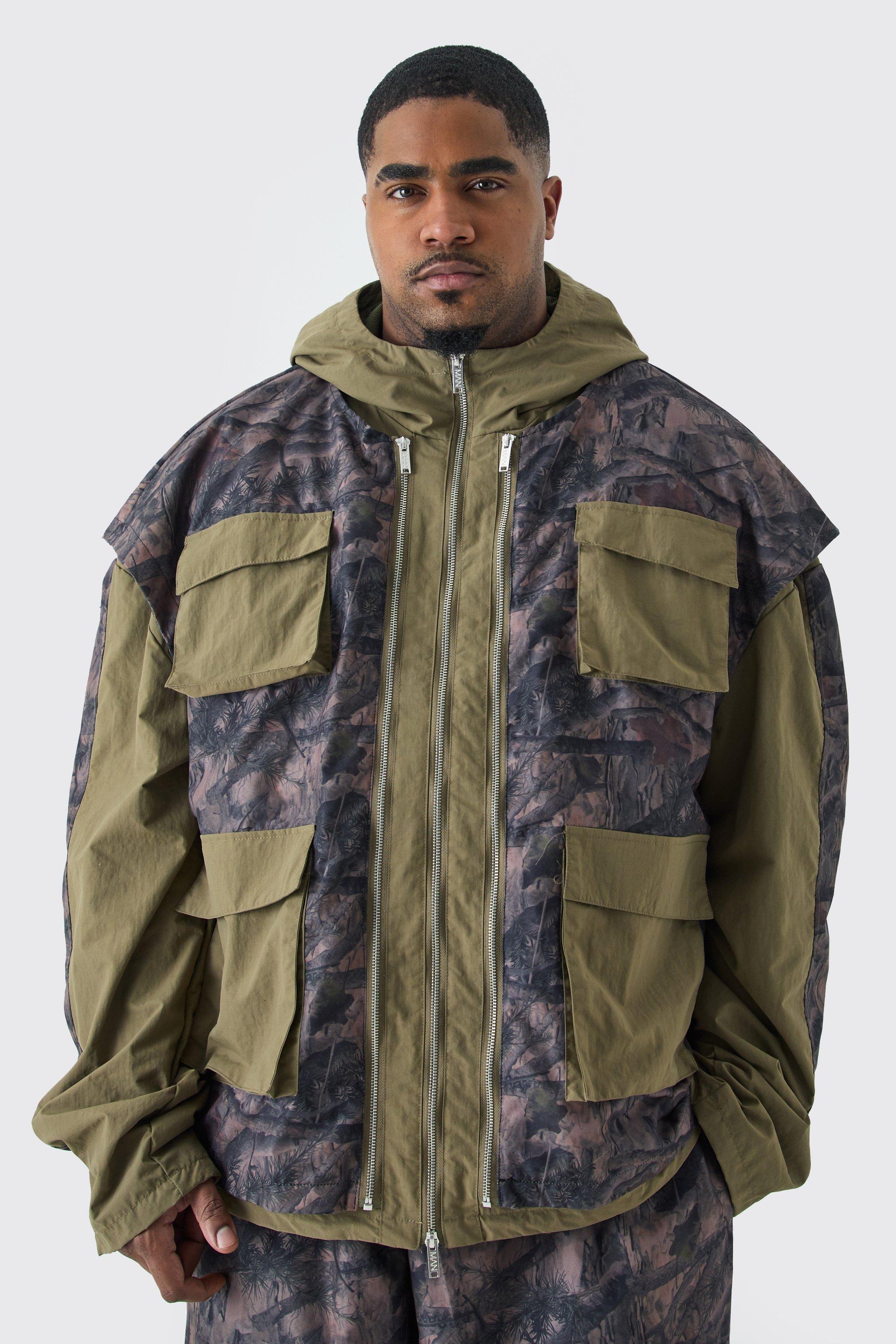 Plus Washed Ripstop Nylon Camo Utility Jacket | boohooMAN USA