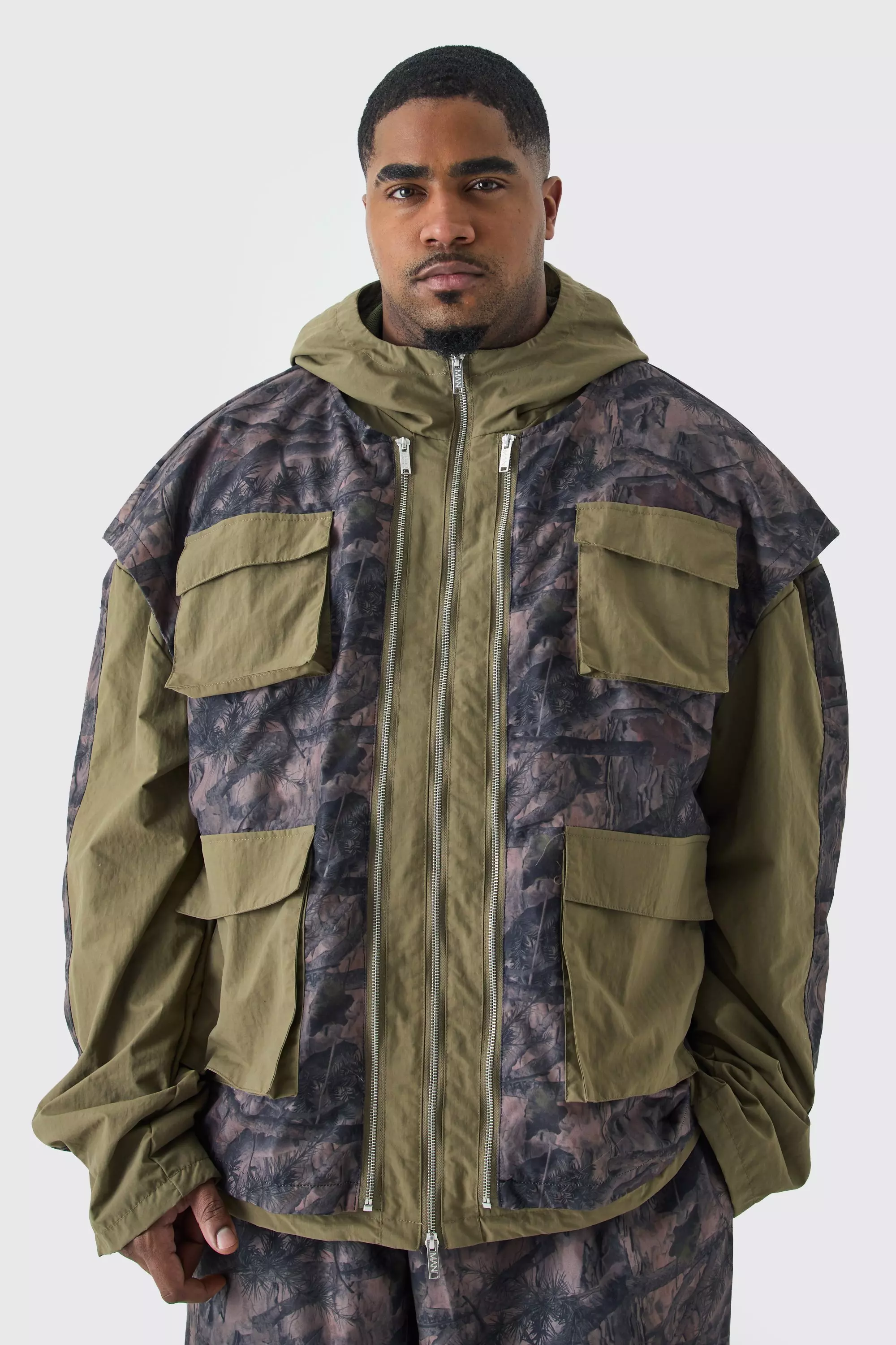 Khaki Plus Washed Ripstop Nylon Camo Utility Jacket alternative image