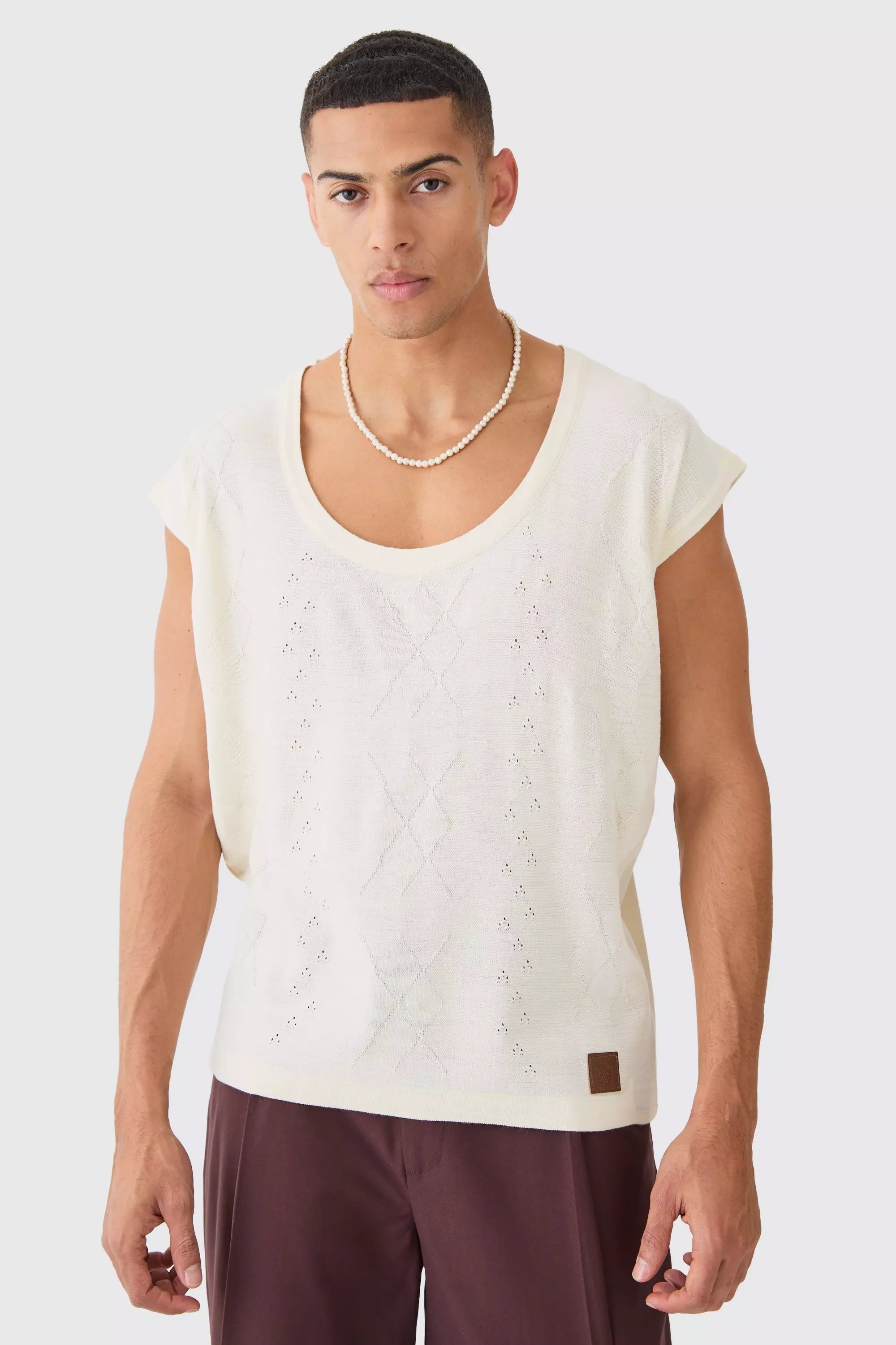 Ecru White Relaxed Cable Knitted Vest