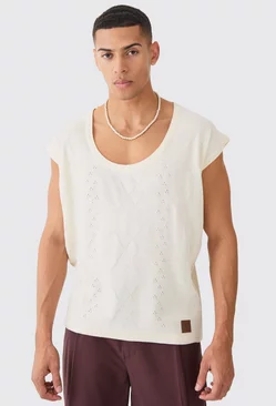 Ecru White Relaxed Cable Knitted Vest