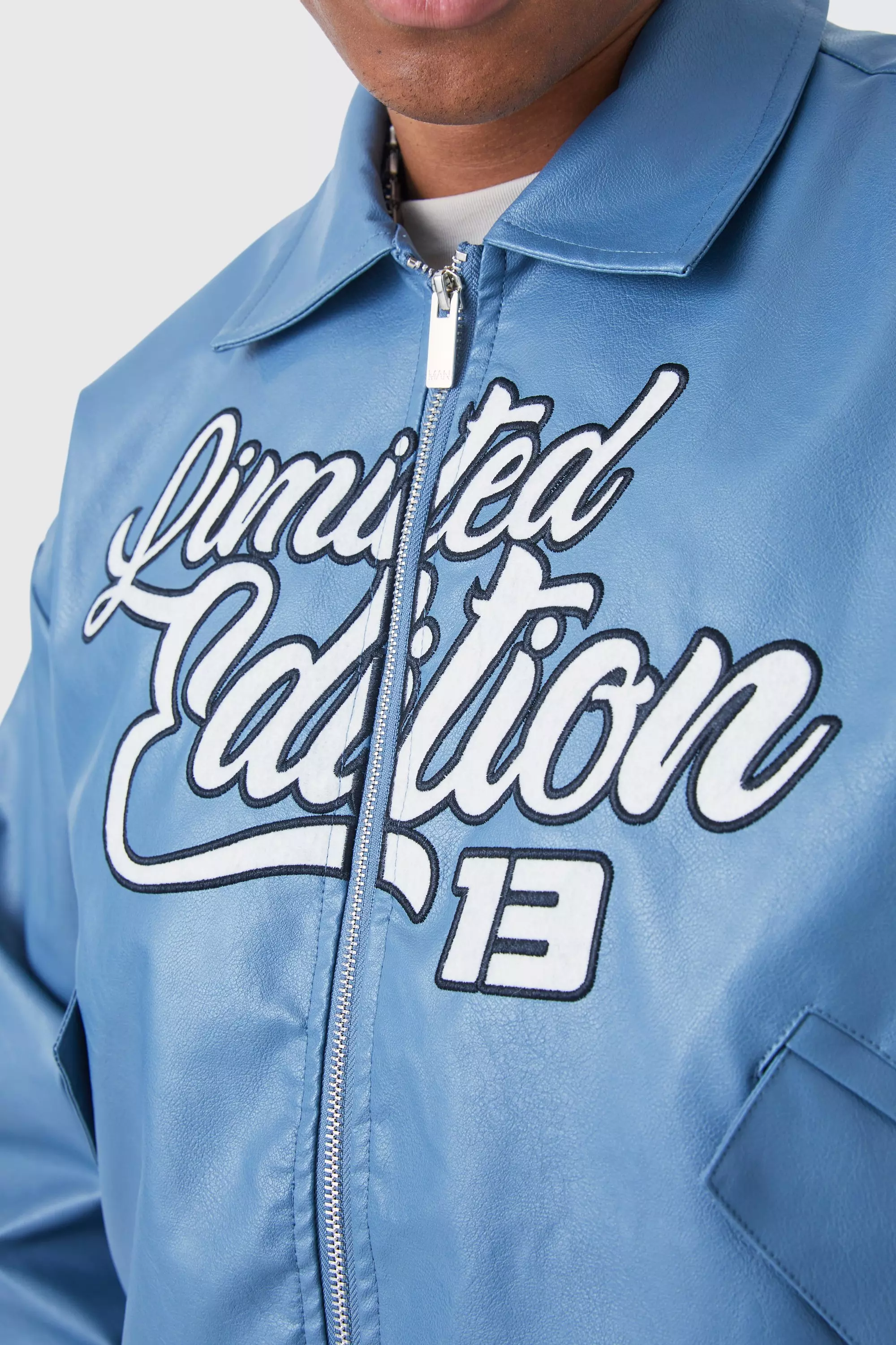 Limited Edition Boxy Pu Collared Bomber Blue