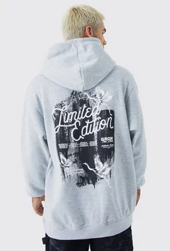 Grey Oversized Limited Edition Dove Graphic Hoodie