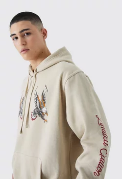 Oversized Limited Edition Bird Graphic Hoodie Sand
