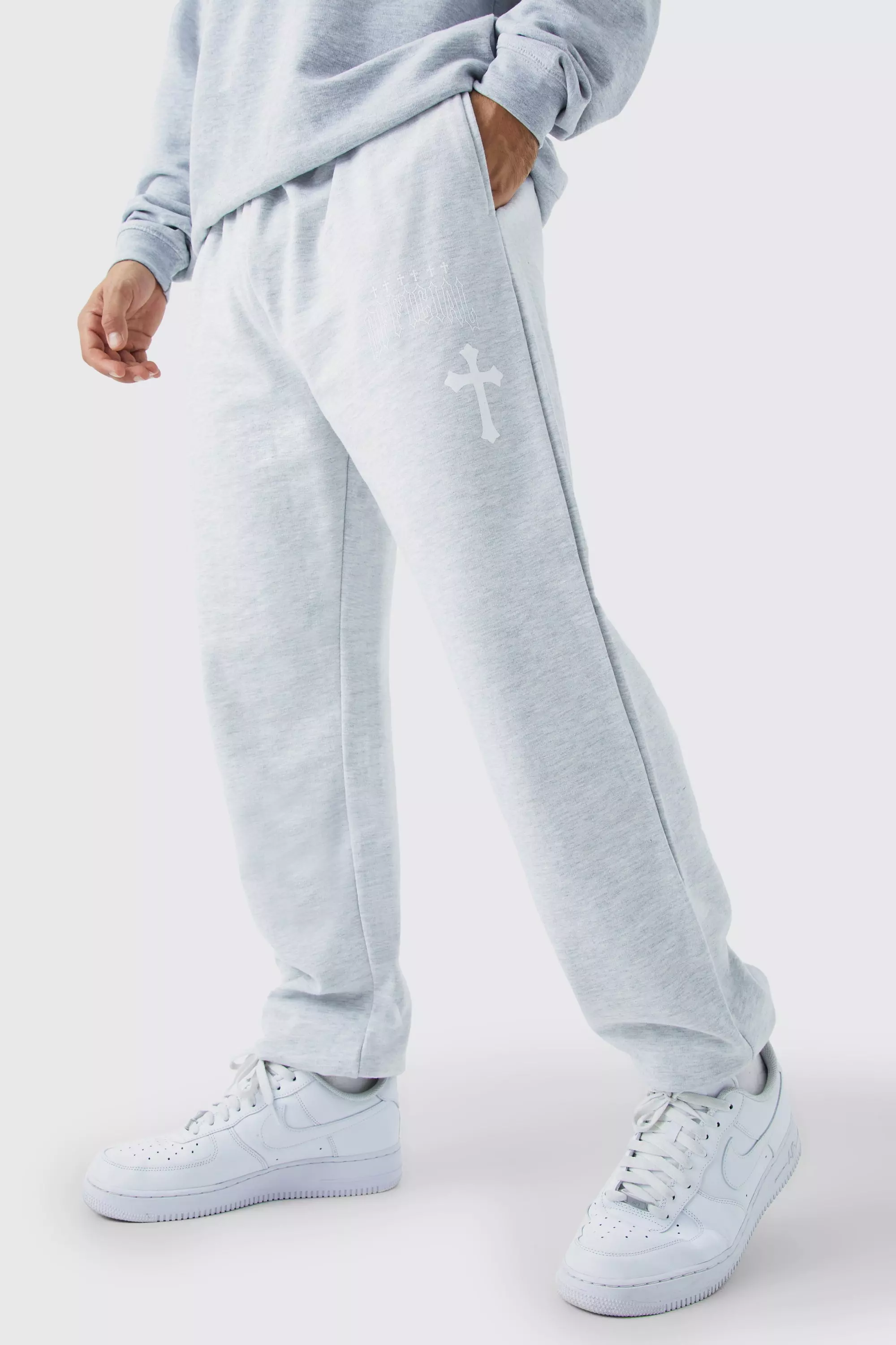 Grey Relaxed Cross Graphic Sweatpants