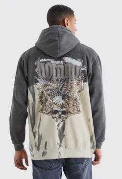 Oversized Bleached Overdye Graphic Hoodie Sand