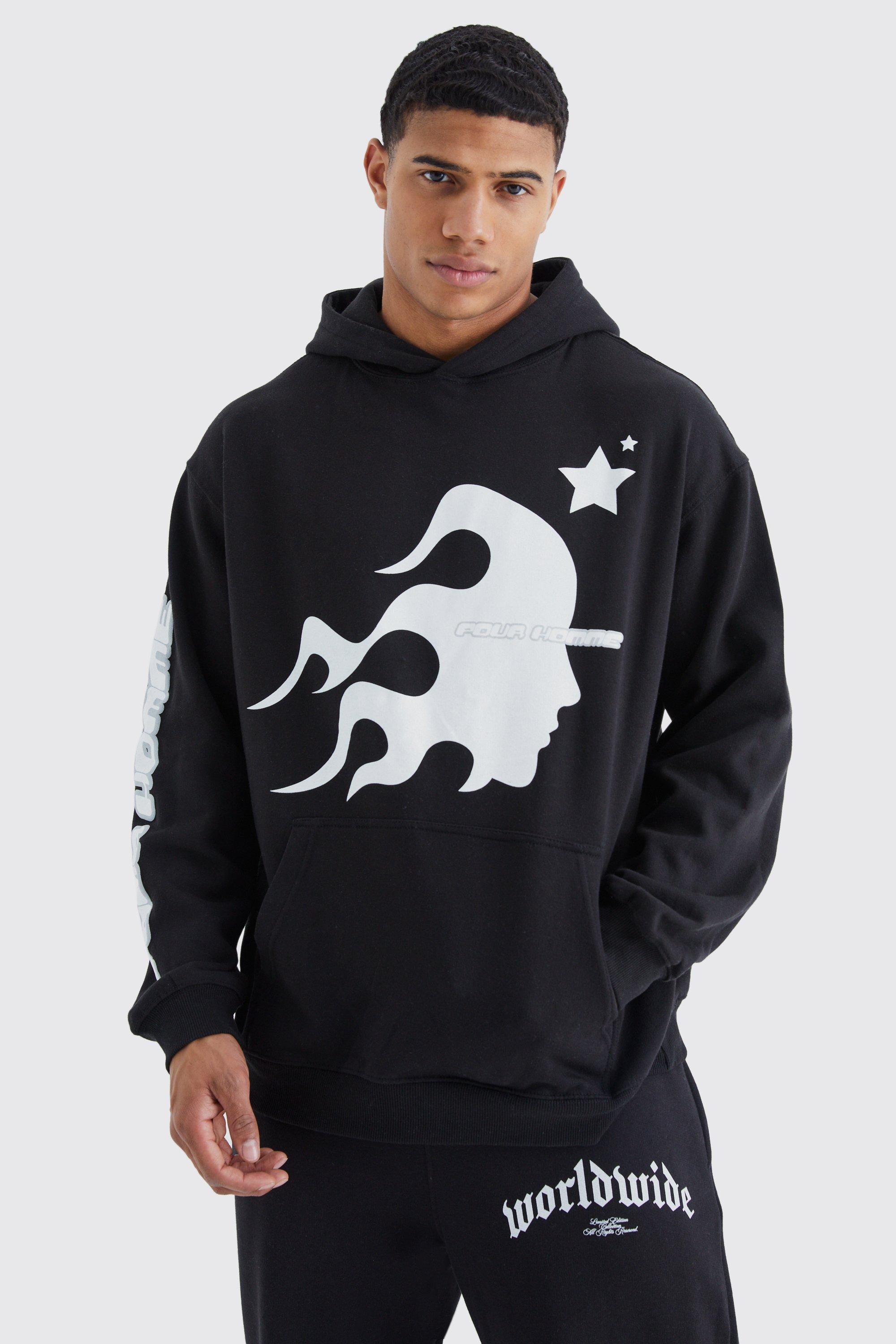 Oversized Homme Graphic Puff Print Hoodie boohooMAN USA