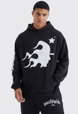 Black Oversized Homme Graphic Puff Print Hoodie