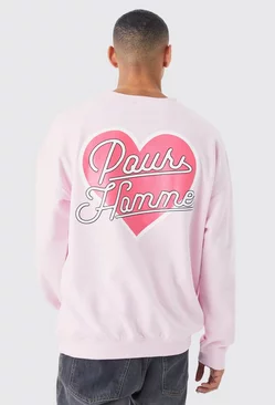 Oversized Heart Graphic Sweatshirt Light pink