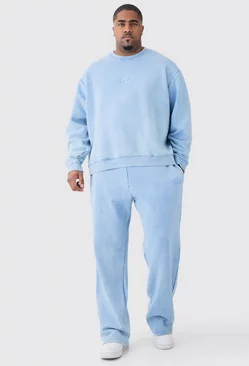 Blue Plus Man Oversized Boxy Acid Wash Sweatshirt Tracksuit