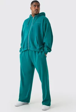 Plus Oversized Official Boxy Zip Hooded Acid Wash Tracksuit Teal
