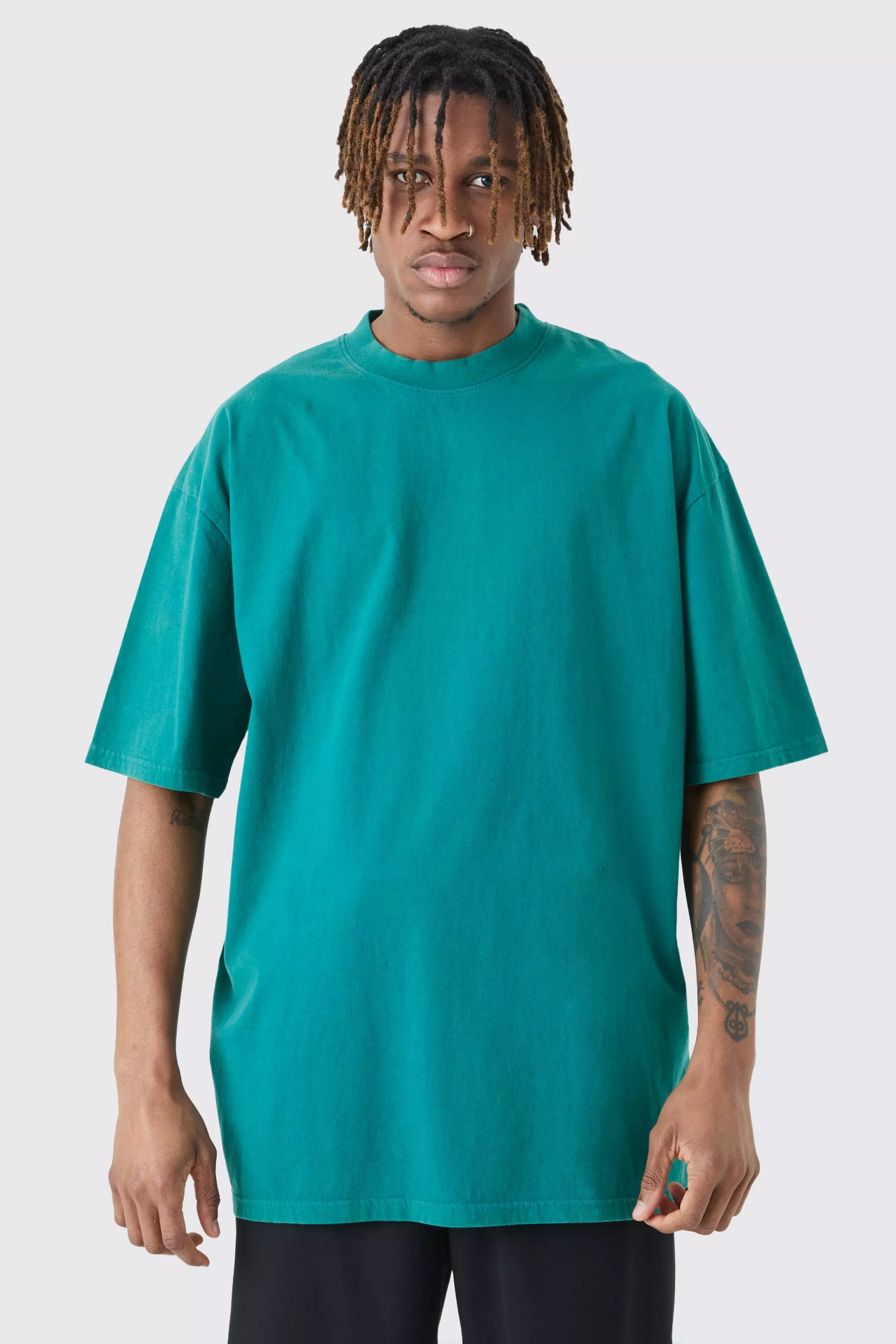 Teal Green Tall Oversized Acid Wash T-shirt