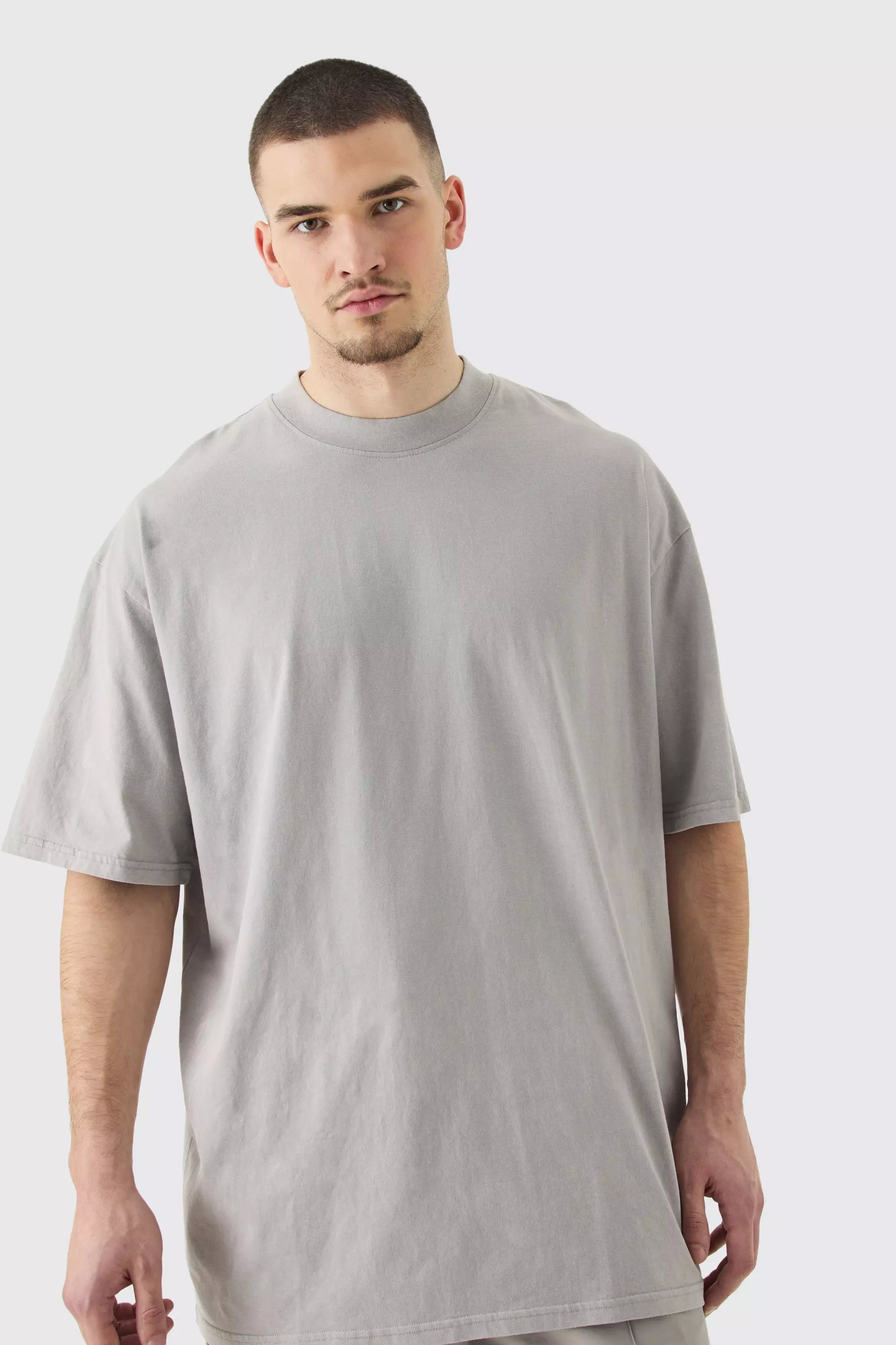 Tall Oversized Acid Wash T-shirt Light grey