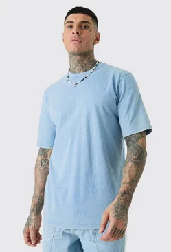 Tall Acid Wash Crew Neck T-shirt cornflower blue