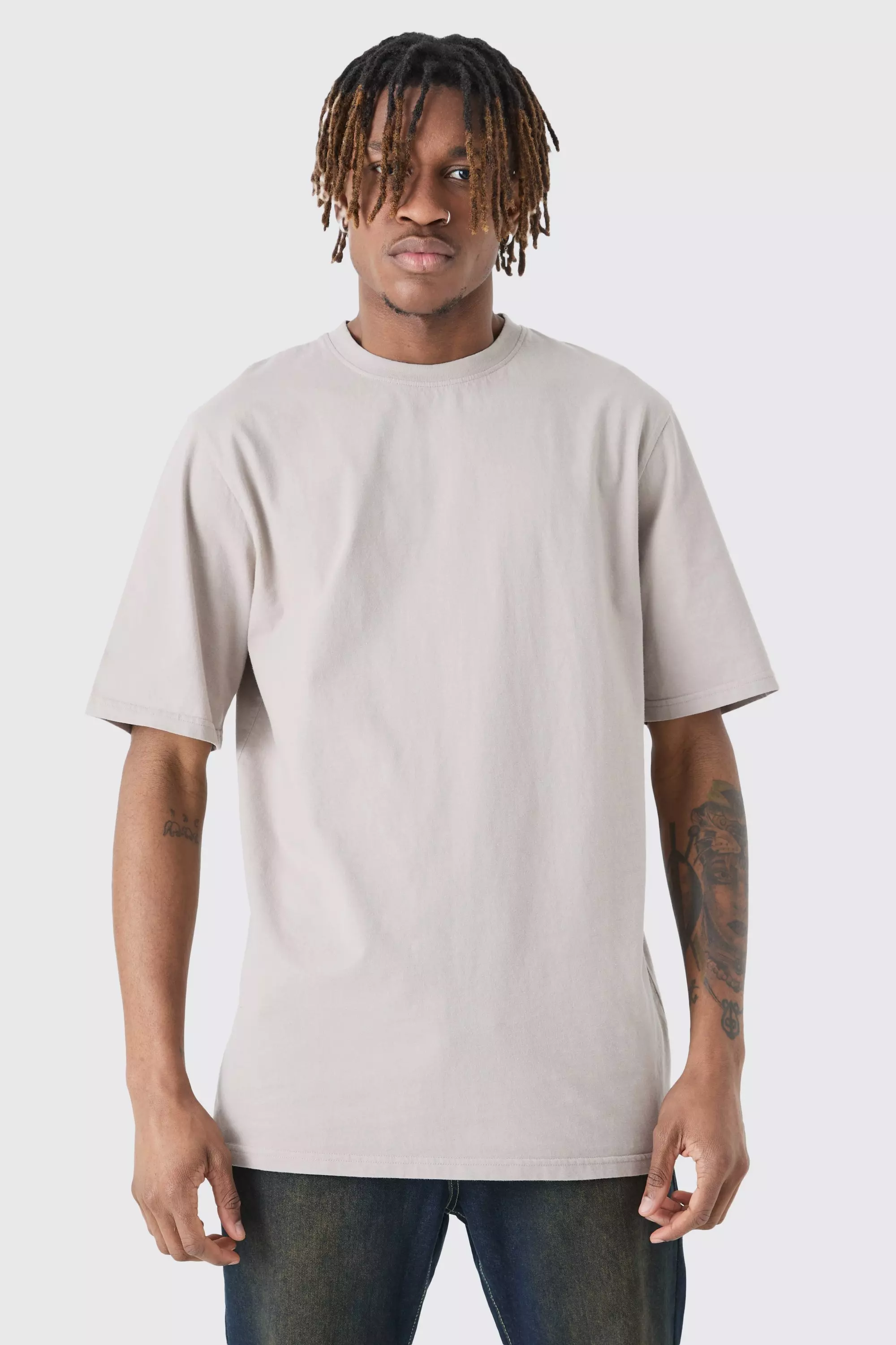 Taupe Beige Tall Acid Wash Crew Neck T-shirt