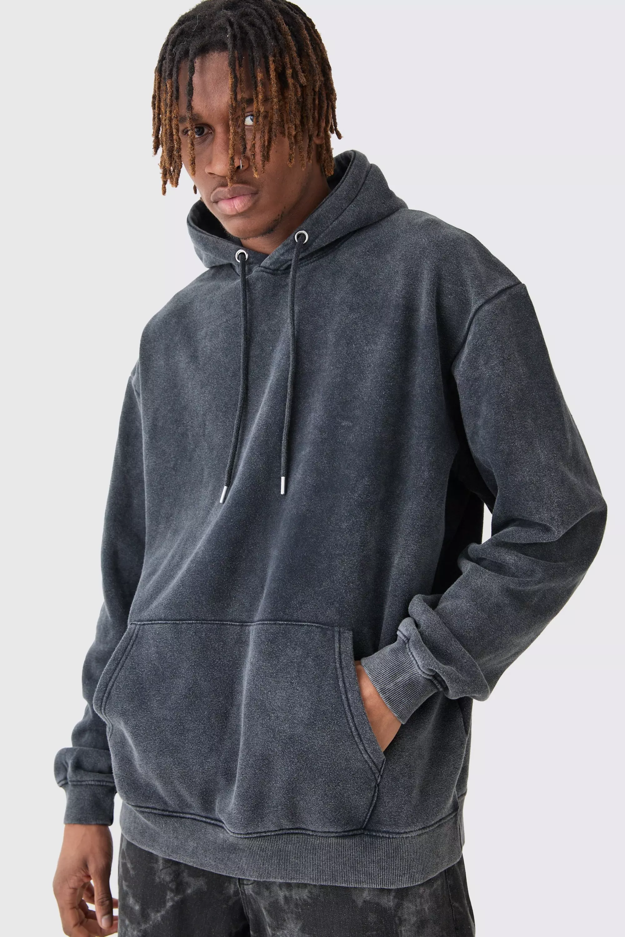 Tall Oversized Acid Wash Hoodie Charcoal