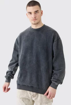 Tall Oversized Acid Wash Sweatshirt Charcoal