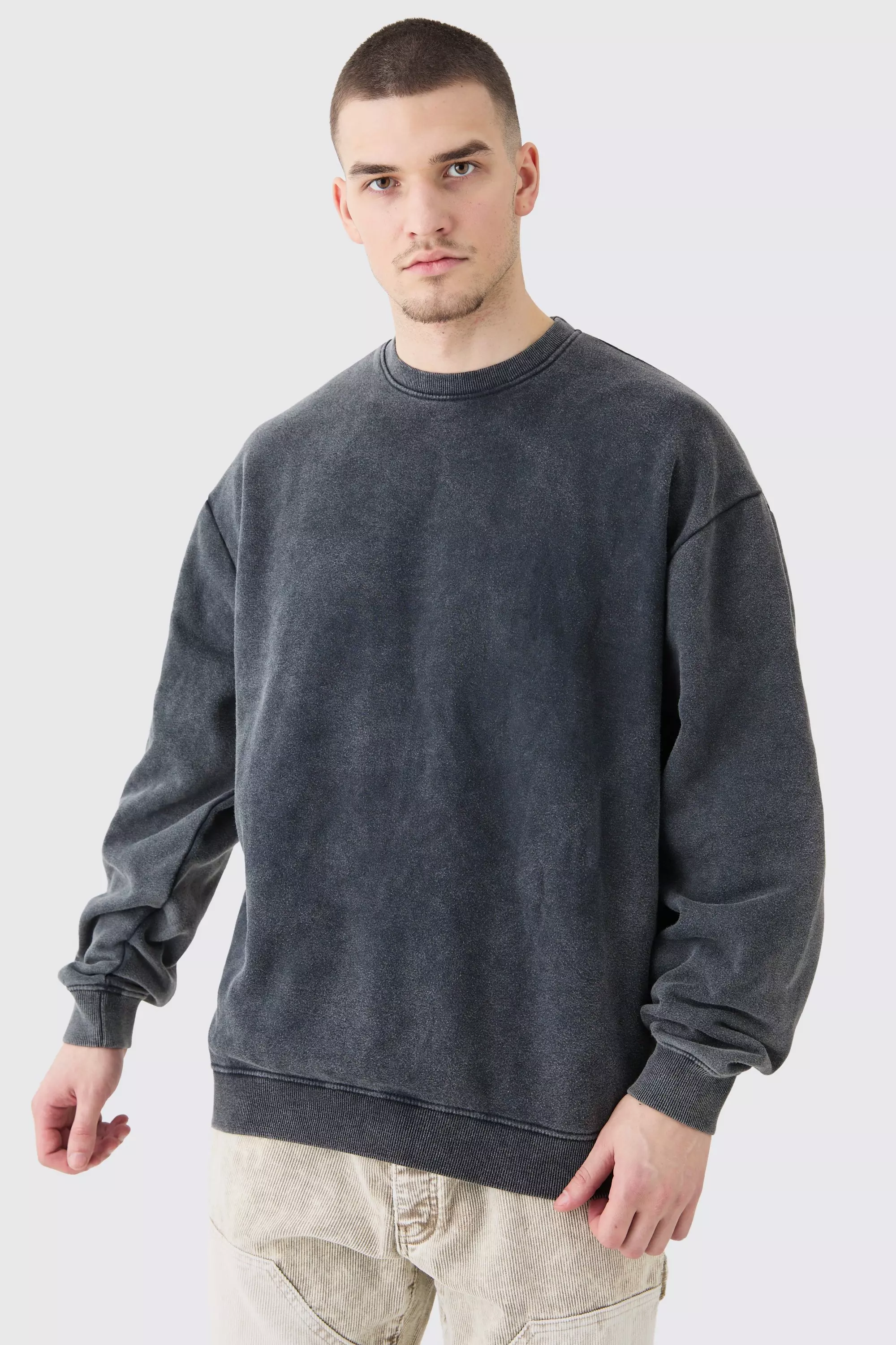 Charcoal Grey Tall Oversized Acid Wash Sweatshirt