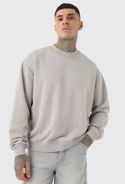 Tall Oversized Limited Boxy Acid Wash Sweatshirt Light grey