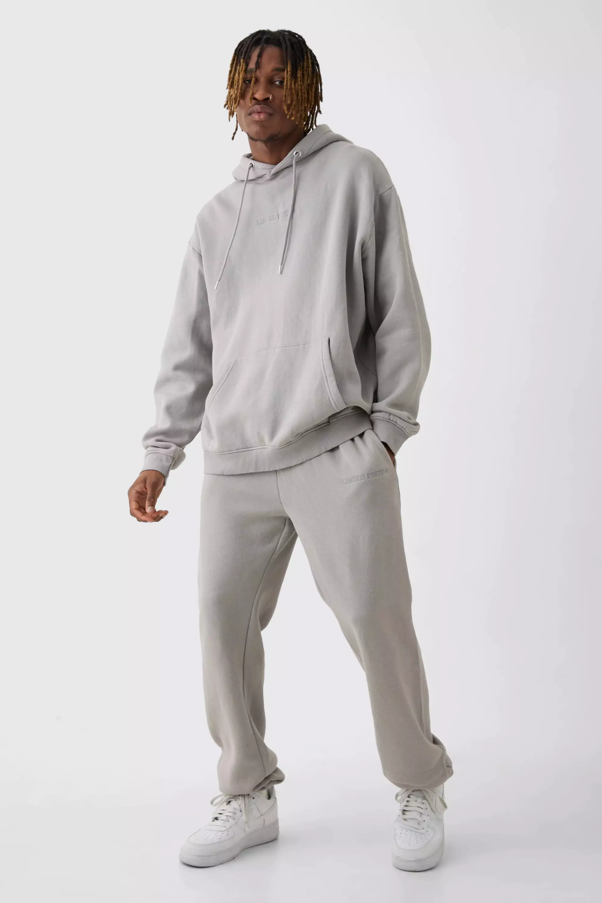 Tall Oversized Limited Acid Wash Hooded Tracksuit Light grey