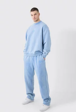 Blue Tall Man Oversized Boxy Acid Wash Sweatshirt Tracksuit