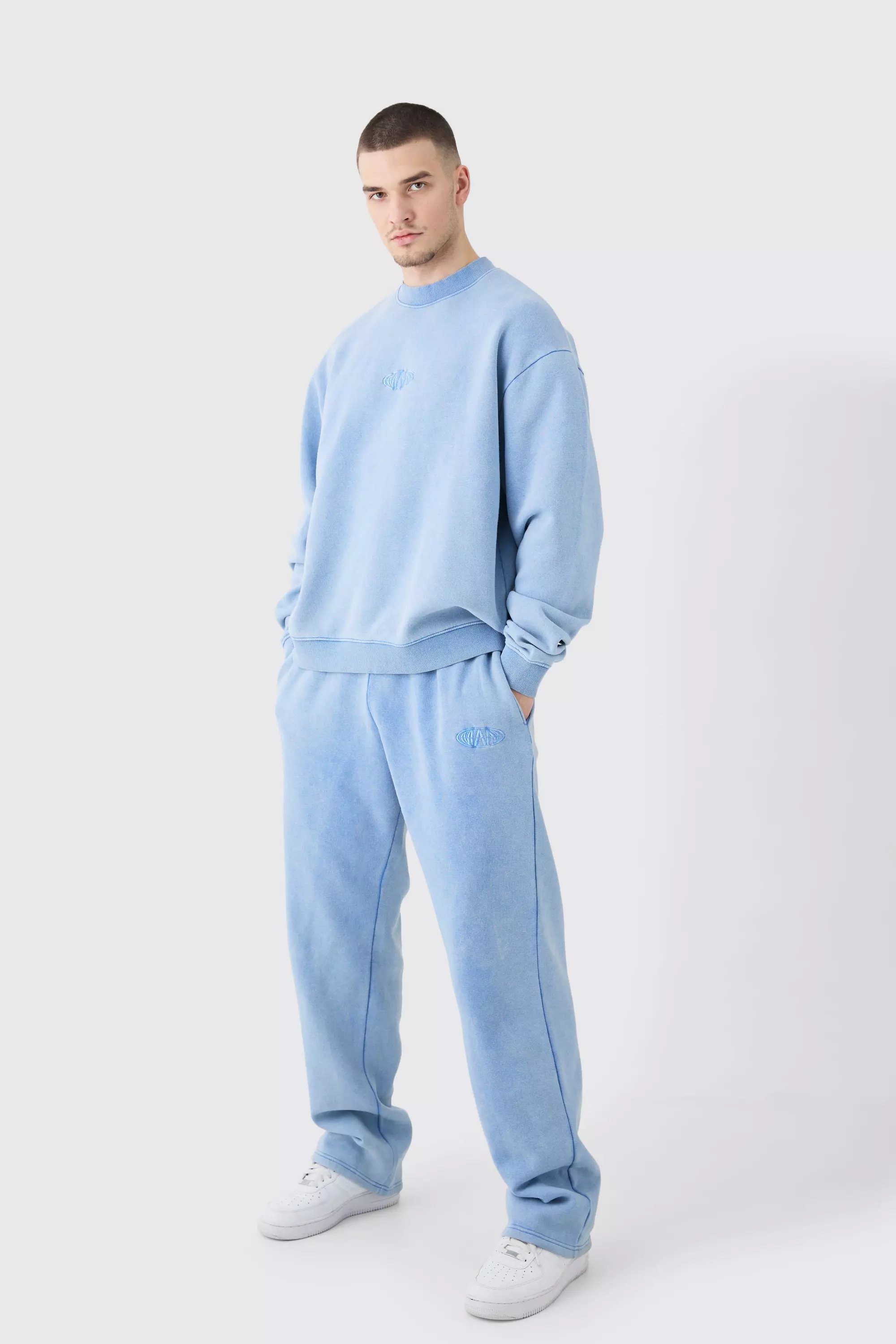 Tall Man Oversized Boxy Acid Wash Sweatshirt Tracksuit cornflower blue