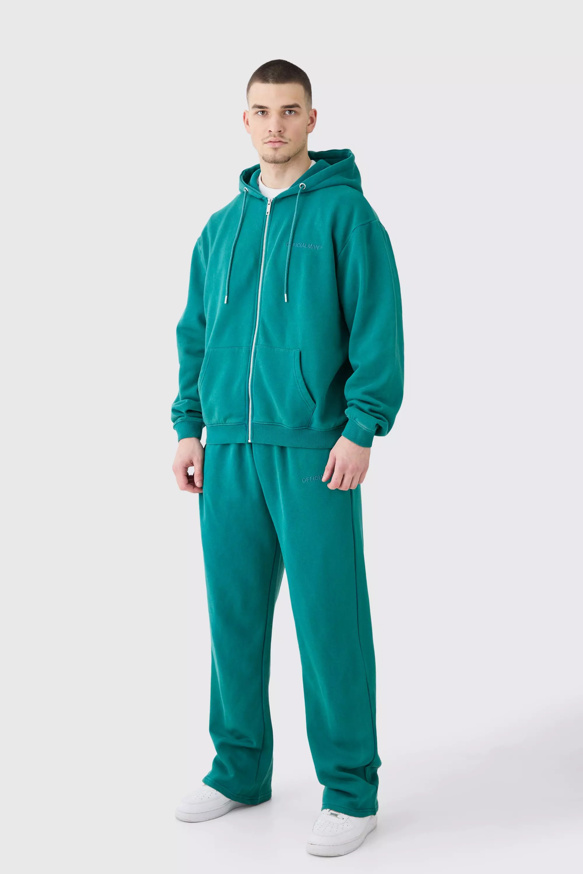 Tall Oversized Official Boxy Zip Hooded Acid Wash Tracksuit Teal