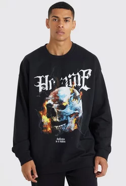 Oversized Skull Graphic Sweatshirt Black