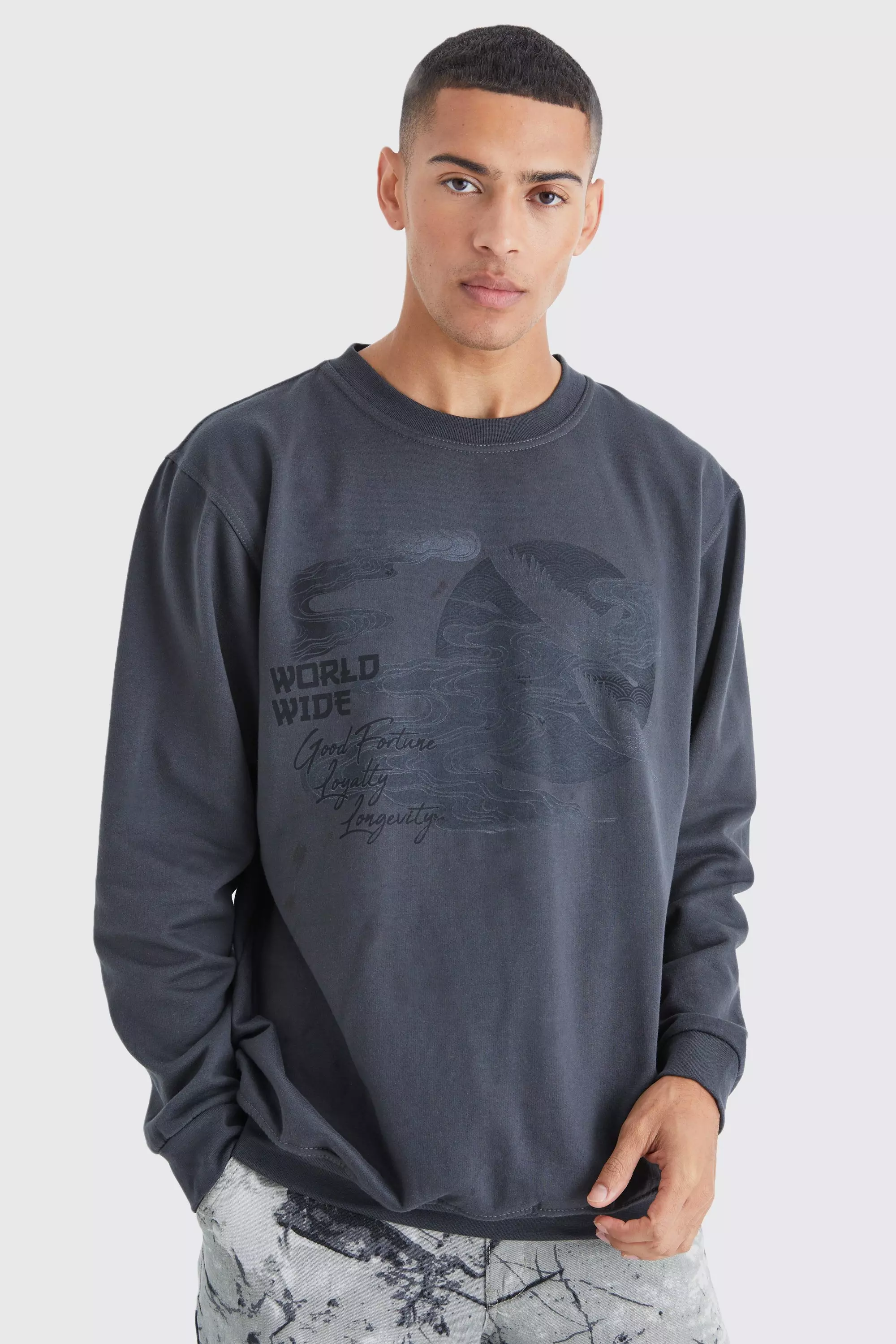 Oversized Boxy Graphic Sweatshirt Charcoal