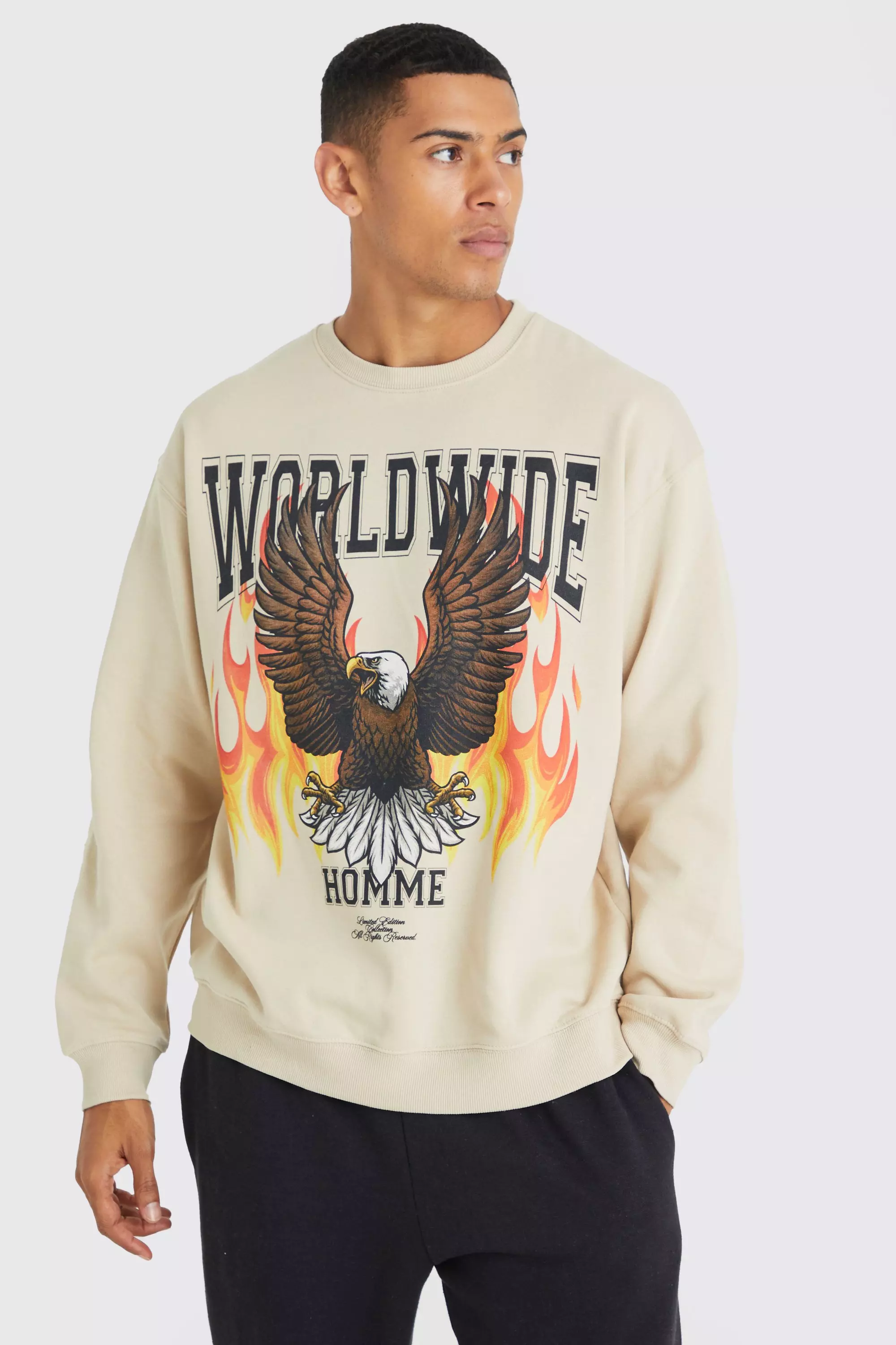 Sand Beige Eagle Graphic Sweatshirt
